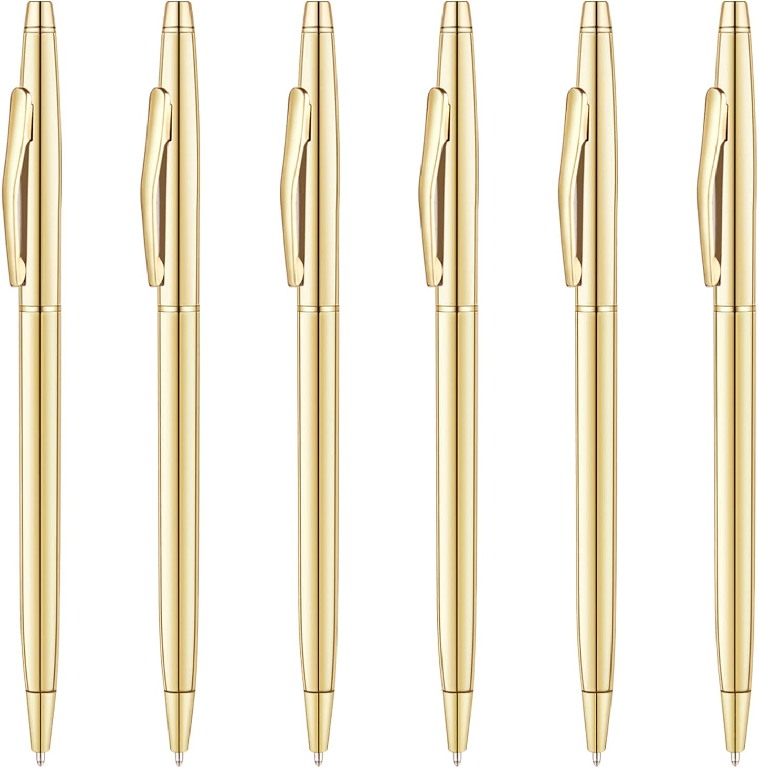 6 Pack Slim Gold Ballpoint Pens Black Ink 1 Mm – Black Ink, Nice Gift for Busine