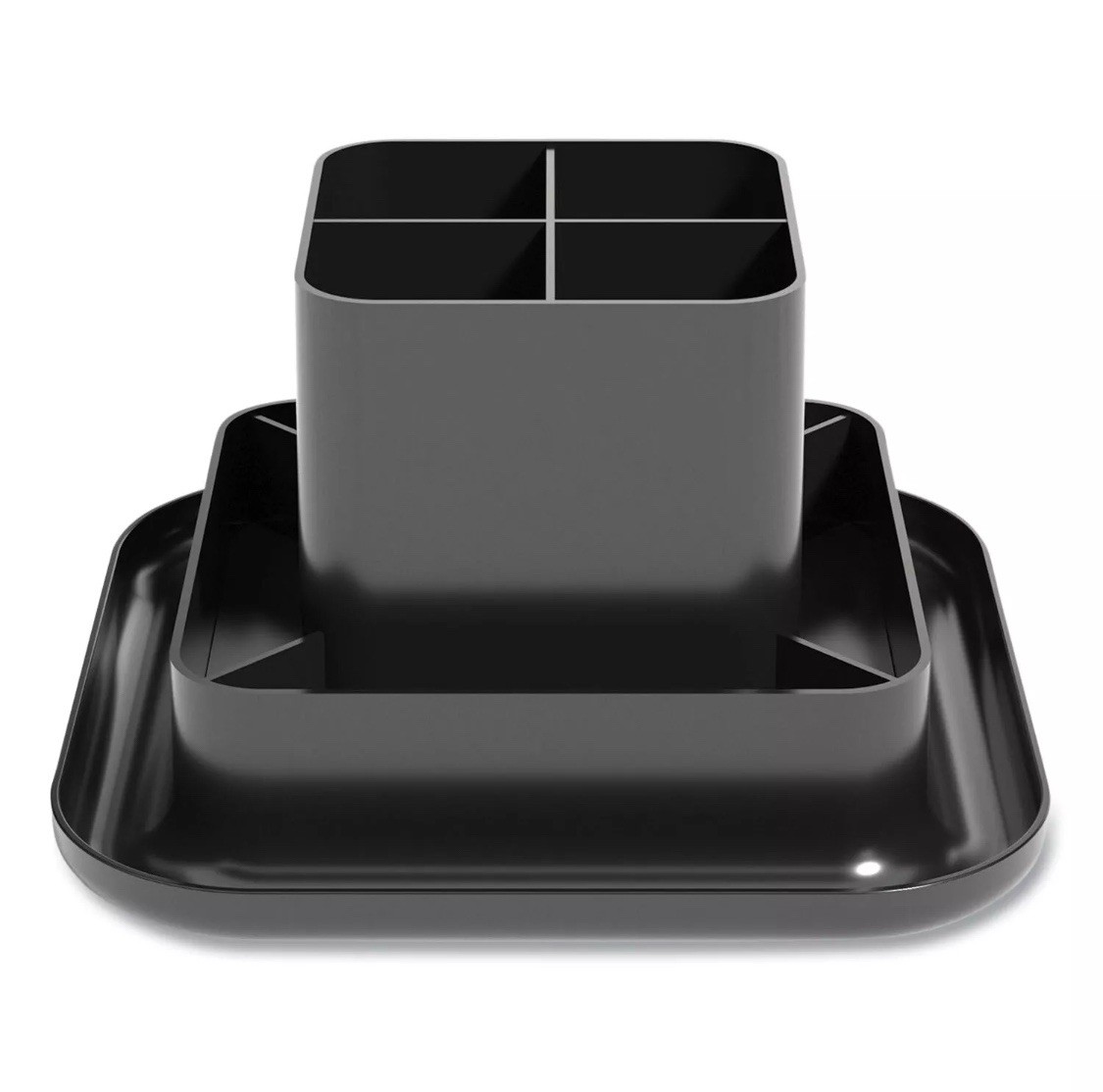 Tru Red 8.2×8.2×5.4″ 9 Compartment Rotating Plastic Organizer Black TR58210