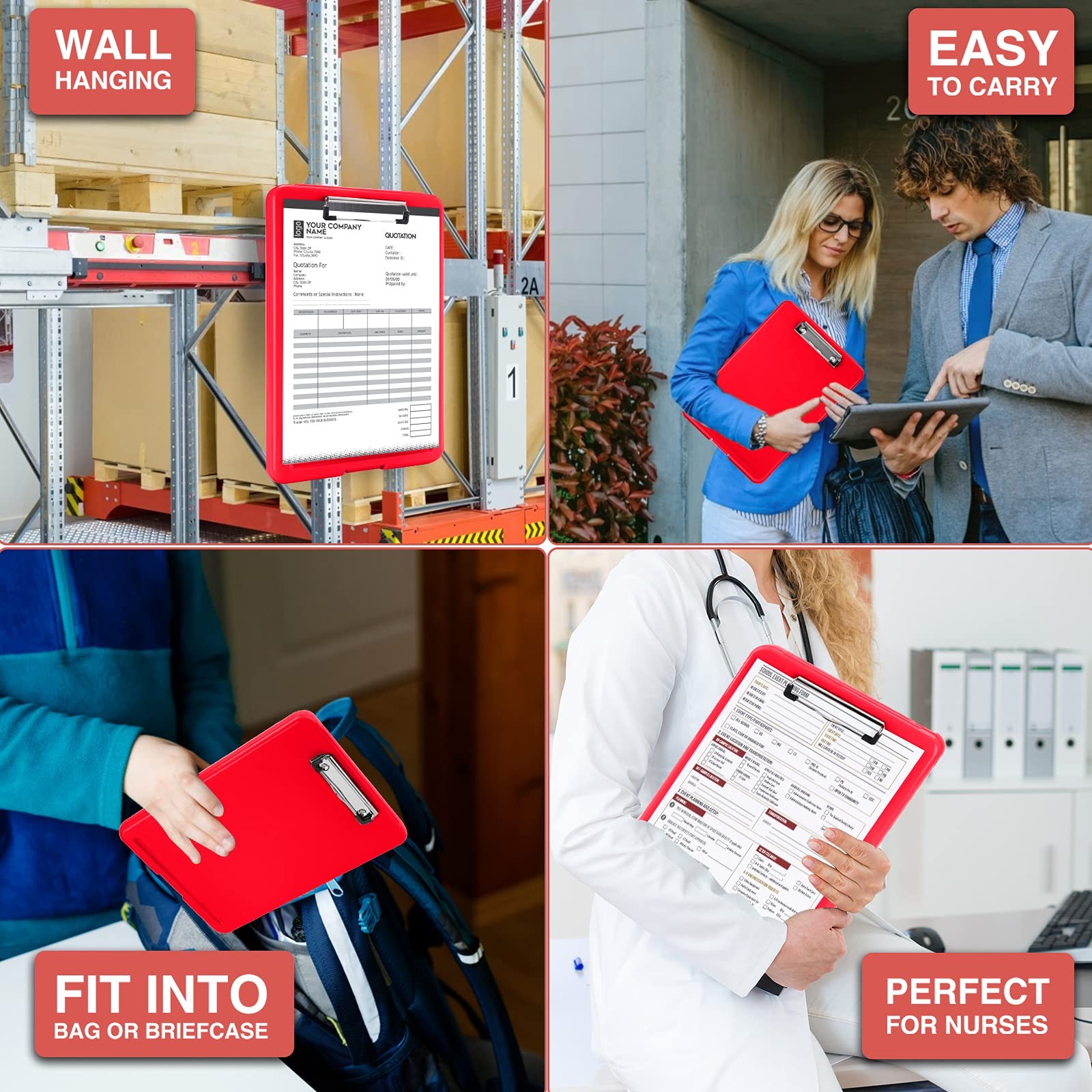 Sooez Clipboard with Storage, Plastic Storage Clipboards Low A-red