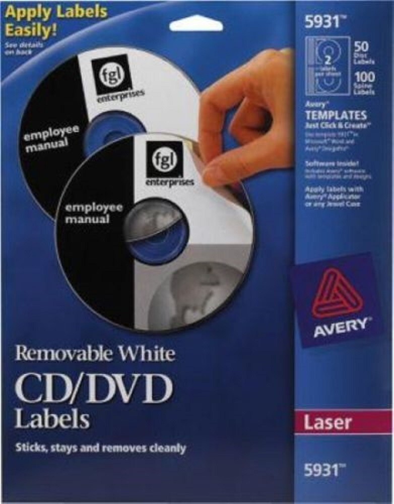 AVERY REMOVABLE WHITE CD LABELS #5931 50 DISC 100 SPINE FREE SHIPPING US NEW HTF