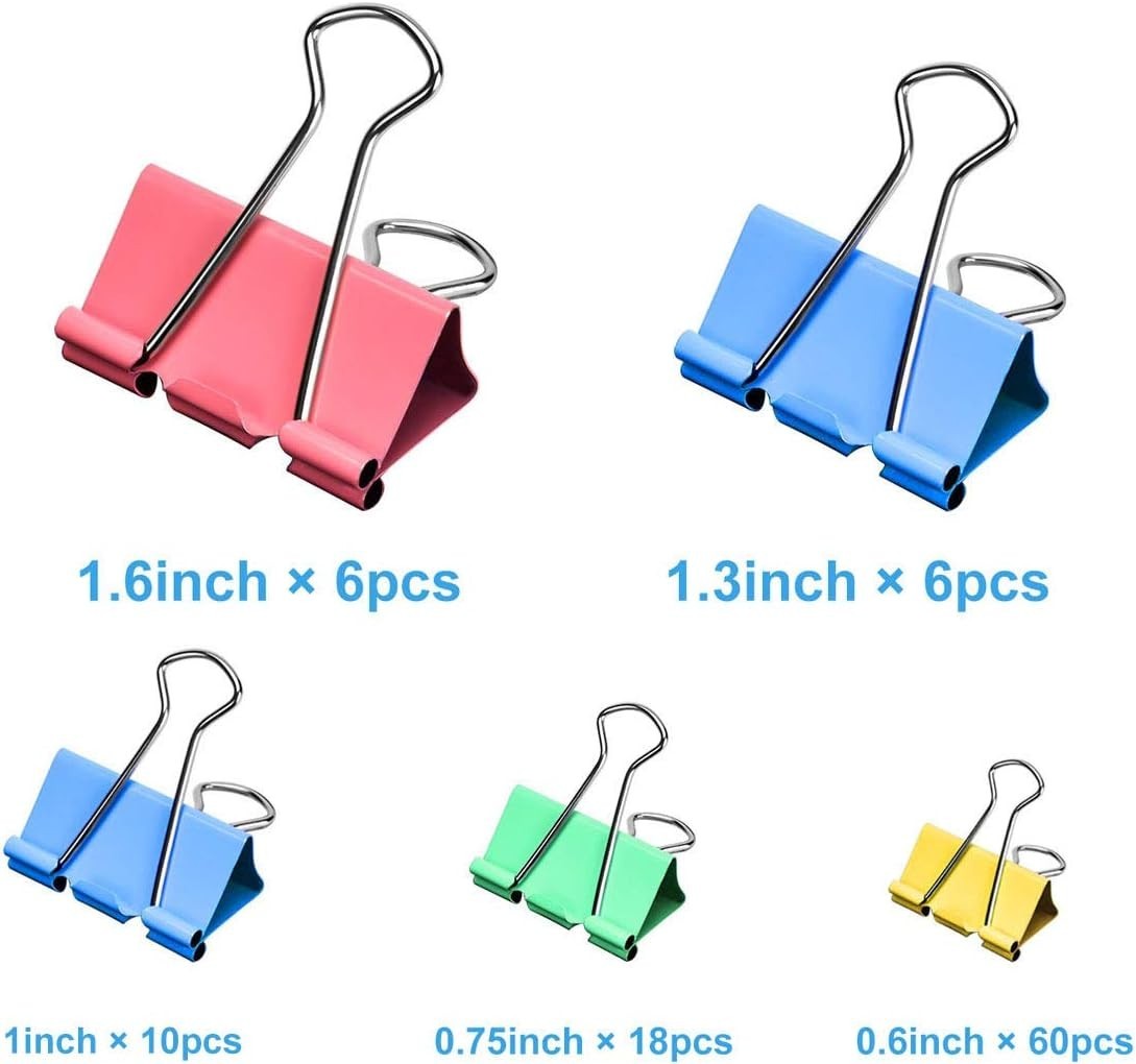 100 Heavy-Duty Assorted Binder Clips – Durable Tempered Steel, Colorful Design