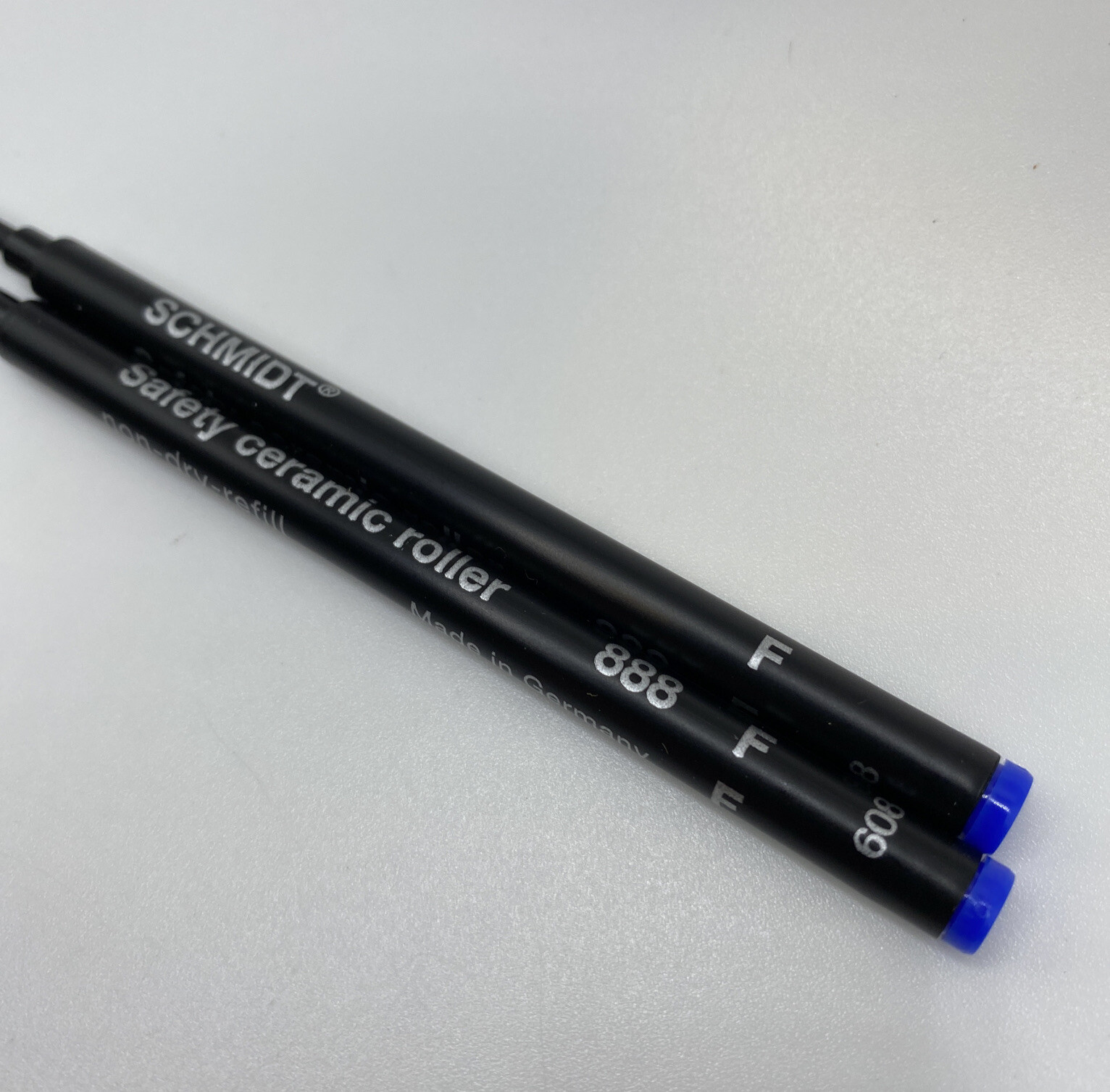 (2) Schmidt 888 F Safety Ceramic Tip Plastic Tube Rollerball Refills, Blue, Fine