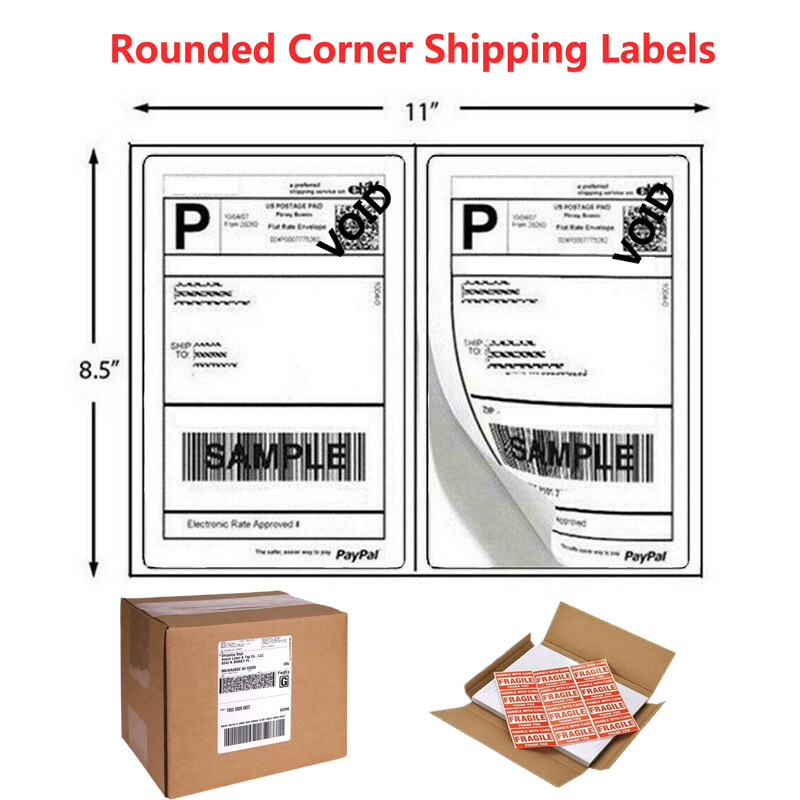 Rounded Corner Shipping Labels 8.5″x5.5″ Self Adhesive 2 Per Sheet Laser/Inkjet