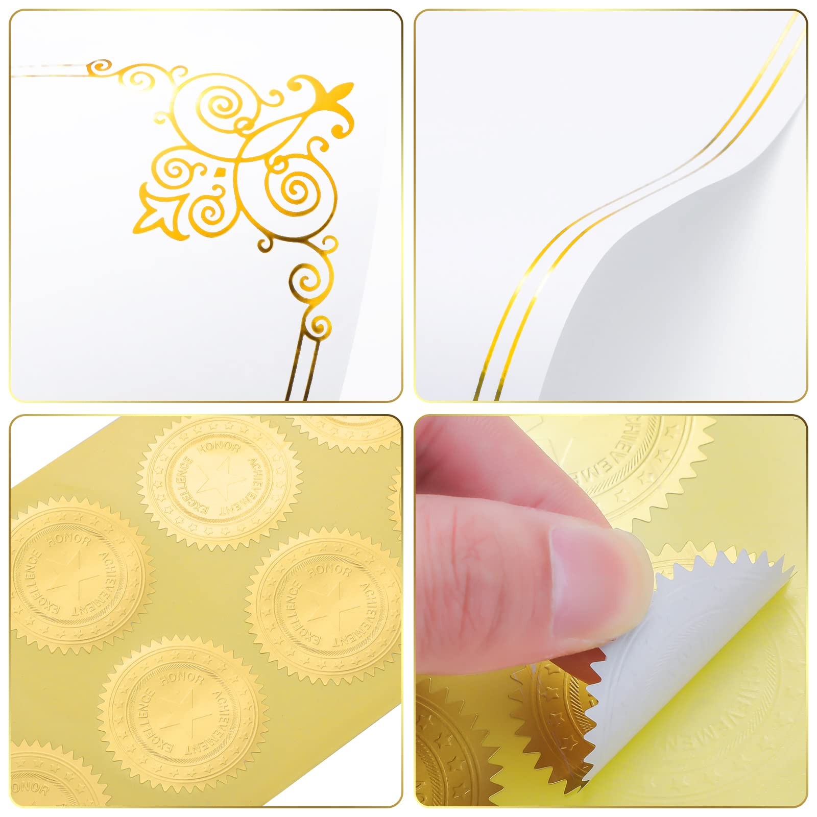 Certificate Paper 50 Sheets 11×8.5 Inches 100 Gold Seals Graduation Diploma