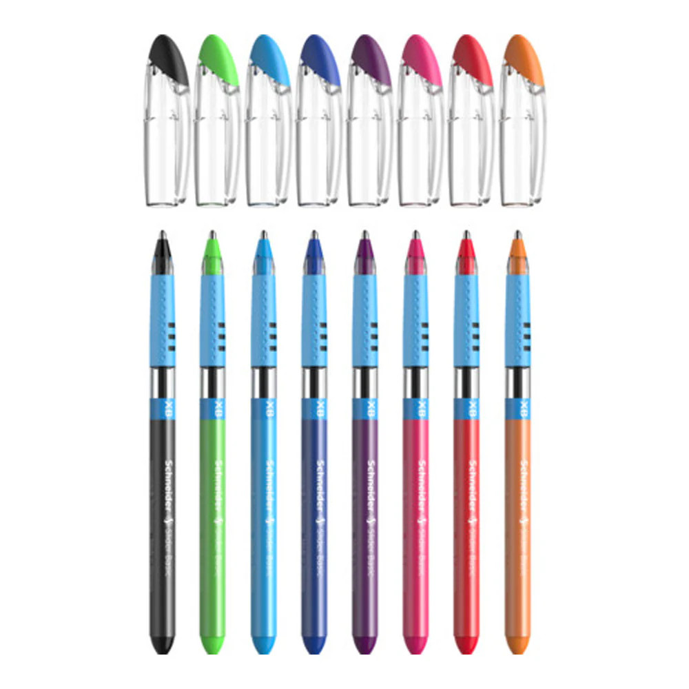 Set/8 Schneider Slider Basic Viscoglide Ballpoint Pens, 8 Colors