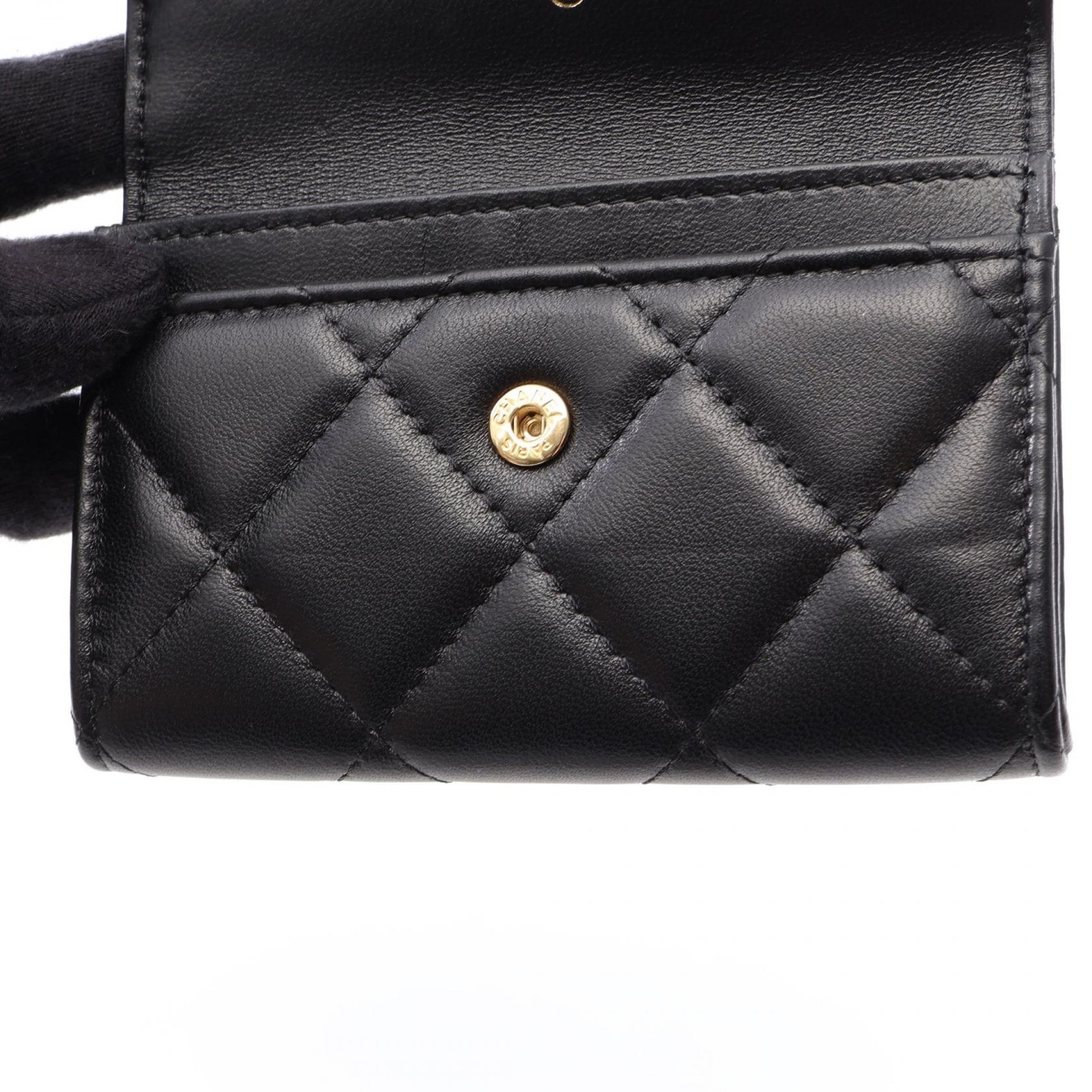CHANEL Matelasse Card Case Holder Lambskin sheep leather Black GHW Used Women CC