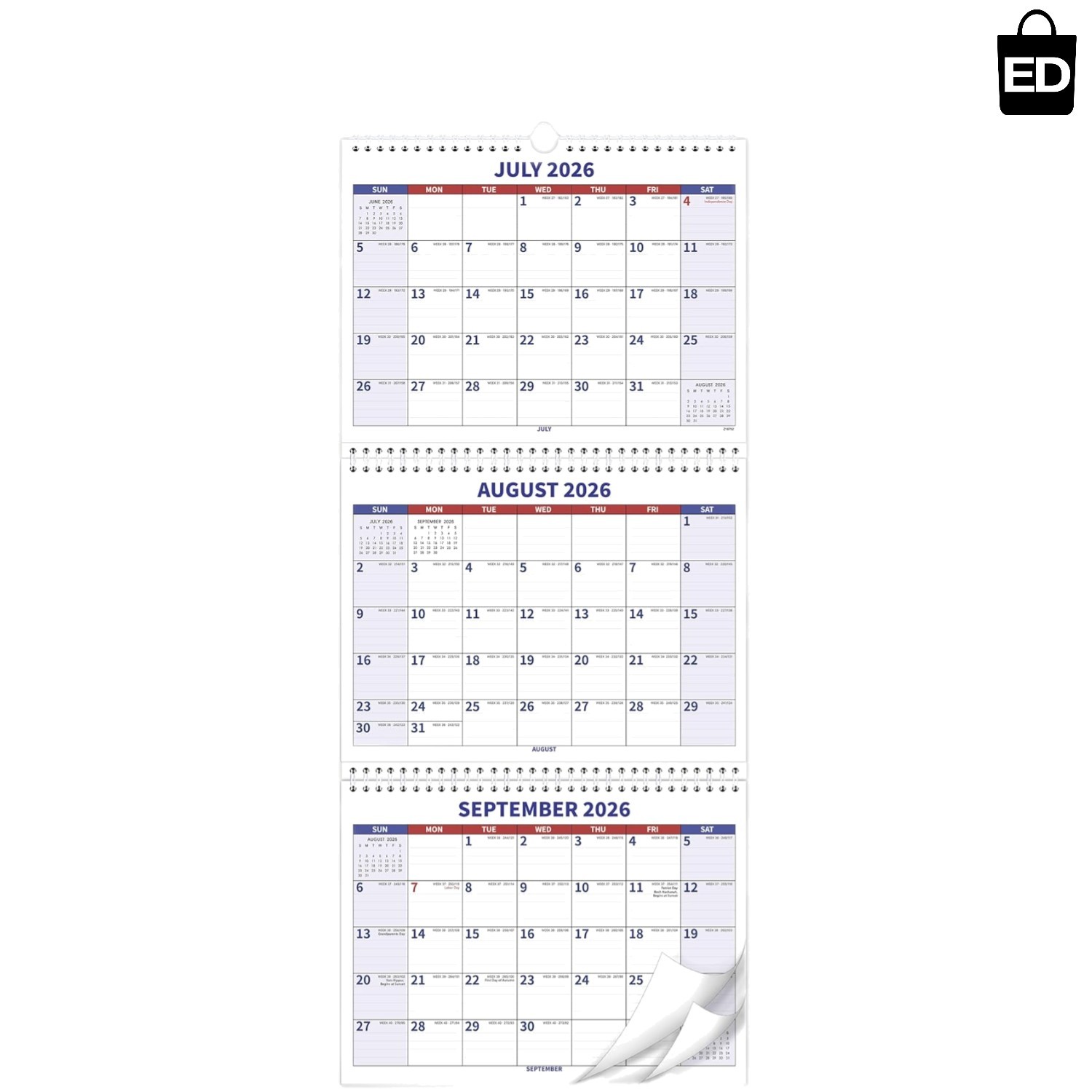 Unicor 2026 Fed Wall Calendar, Qty=2, Individual, Single, Displays 3
