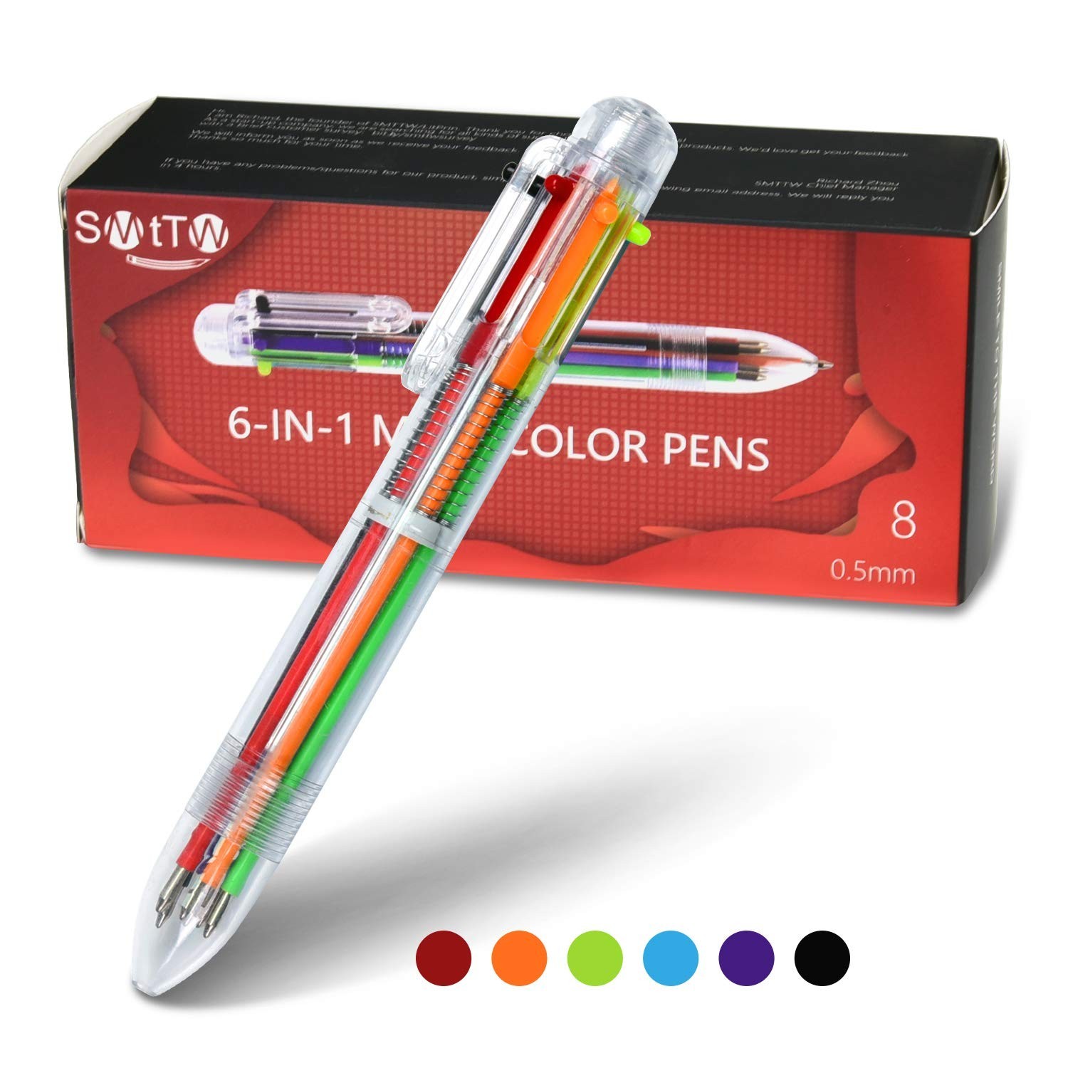 8 Pack 0.5mm 6-in-1 Multicolor Ballpoint Pen – Best for Smooth Writing-Retrac…