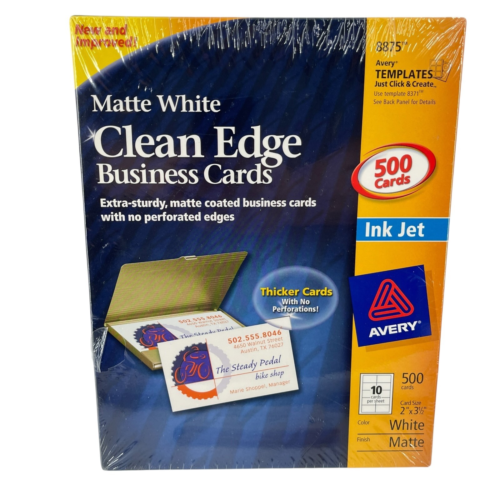 Avery 8875 Clean Edge Business Cards 2″x3½” Matte White 500 Cards Ink Jet