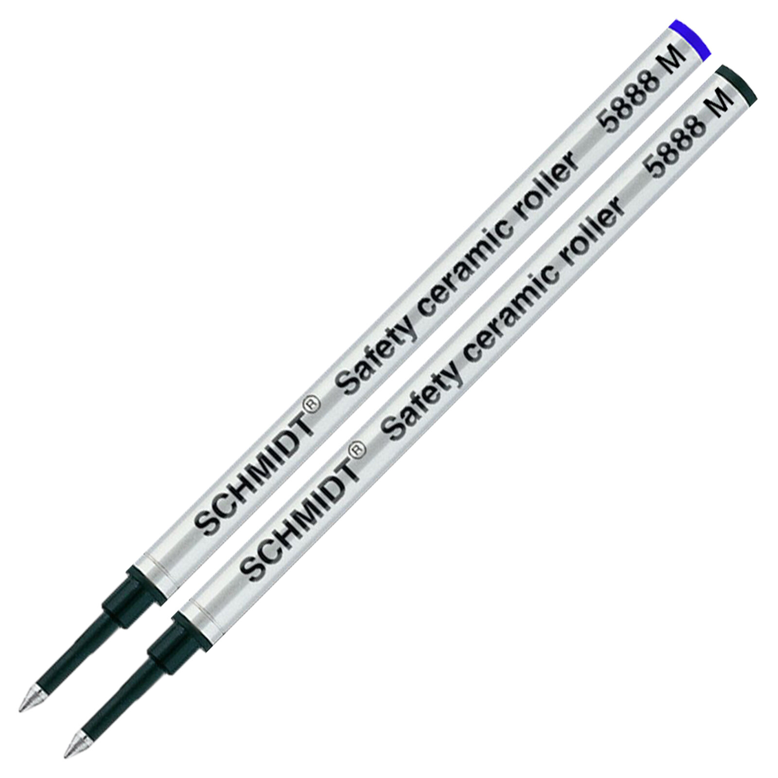 2X Schmidt 5888 M Safety Ceramic Rollerball Metal Refill Black/Blue Medium Tip