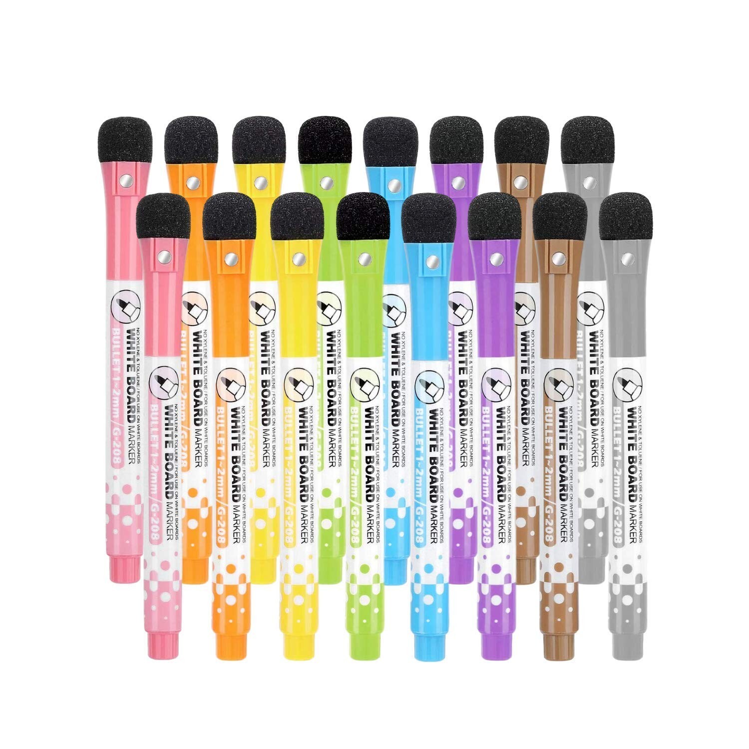 Dry Erase Markers for Whiteboard w/Eraser Caps (16 Pack), Magnetic White Boar…