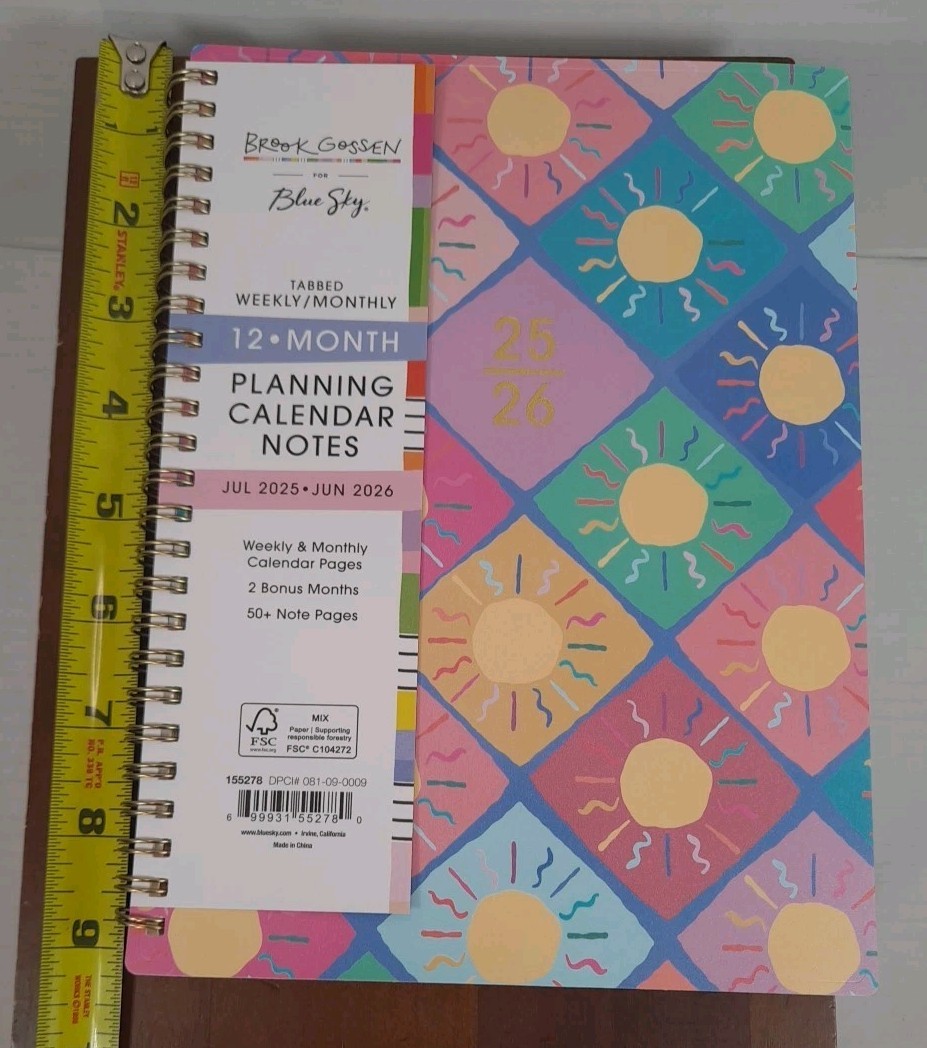 New 2025/2026 Brook Gossen For Blue Sky 12 Month Planner Tabbed Weekly Monthly