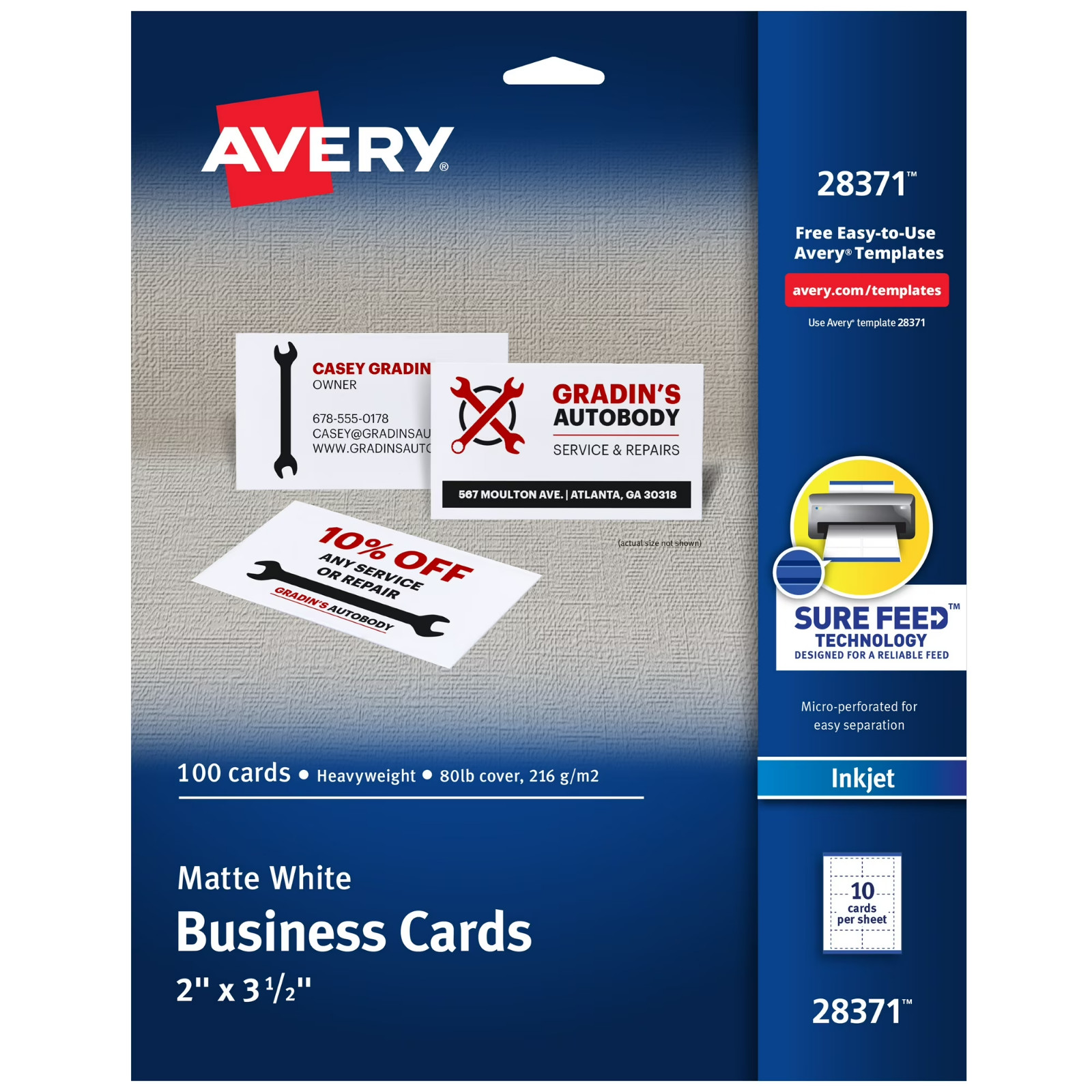 Avery Business Cards Matte White 2×3.5 Perforated Inkjet Paper Pack of 100