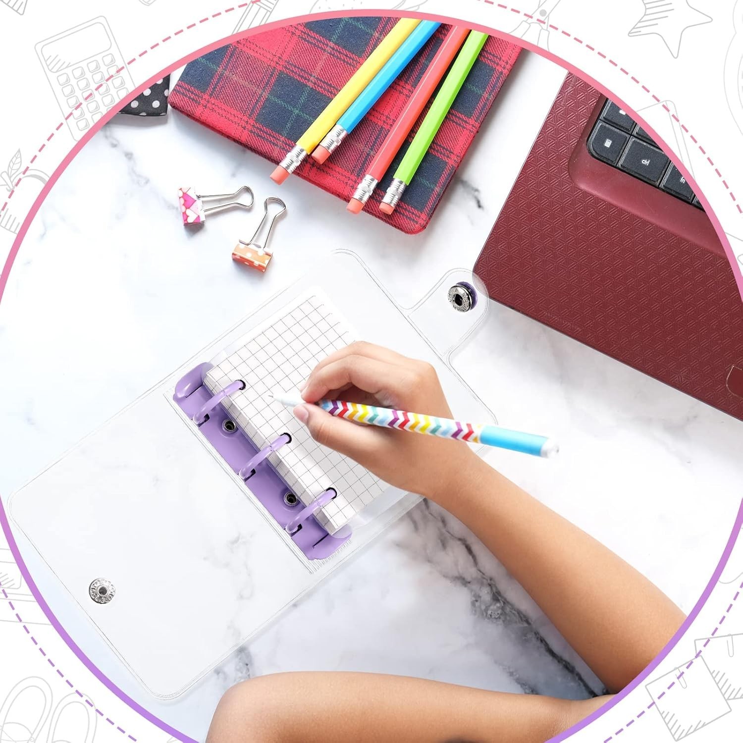 2 Sets Mini Transparent 3 Ring Binder Covers with Mini Binder Inner Paper Pocket