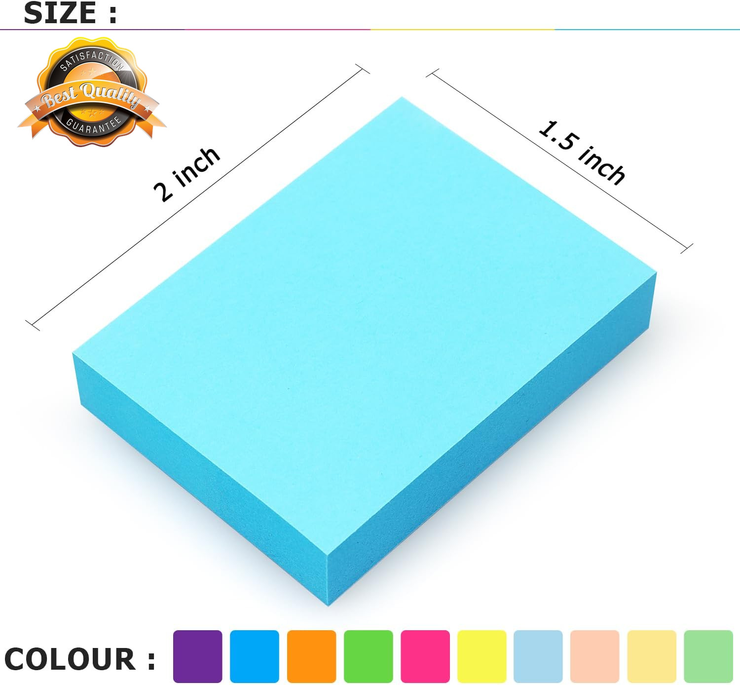 Sticky Notes 1.5 x 2 Inch 20 Pads 100 Sheets Multi Color 10 Pack