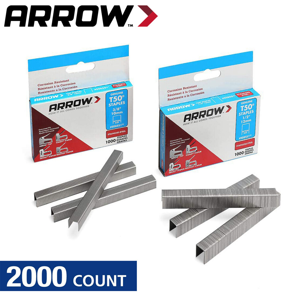 ARROW T50 Stainless Steel Staples #508SS1 1/2″ 12mm #506SS1 3/8″ 10mm 2000 Count