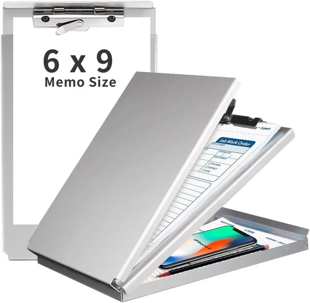 Aluminum Clipboard with Storage(Memo Size), Recycled Metal Form Holder Binder Fi
