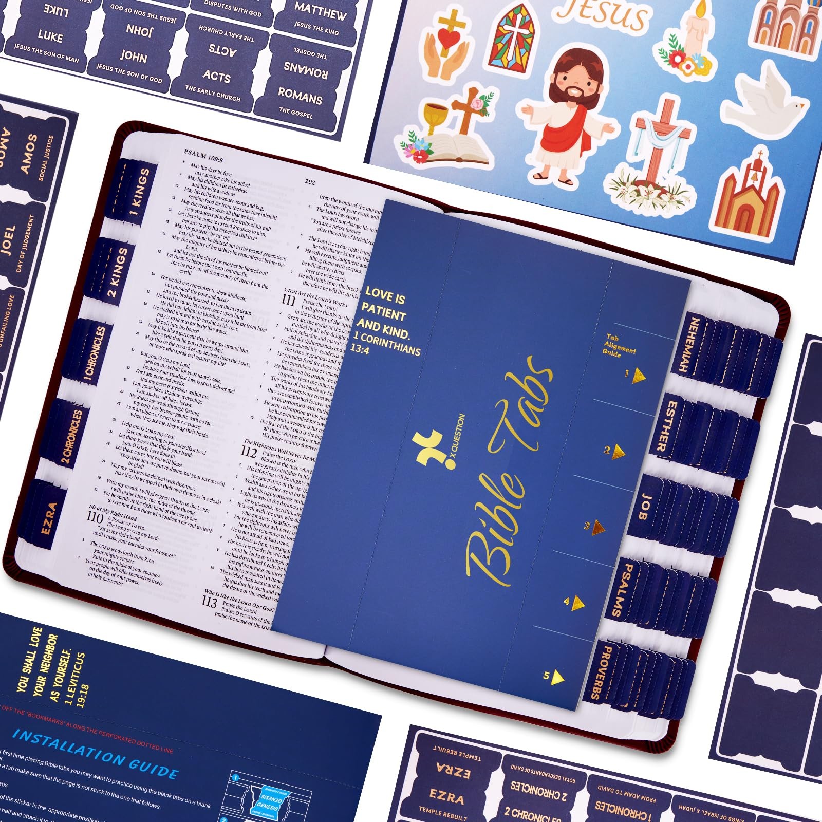 Navy Blue Bible Tabs Men 75 Index Gold Foil Lettering Chapter Summaries
