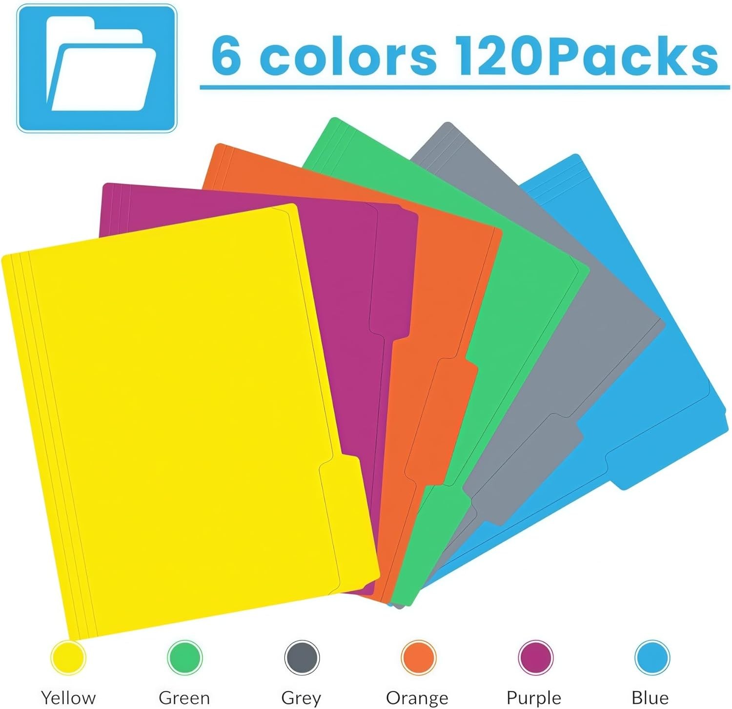 120 Pack Colored File Folders, 1/3 Cut Tab Letter Size 8.5″ x 11″ Manila Folders