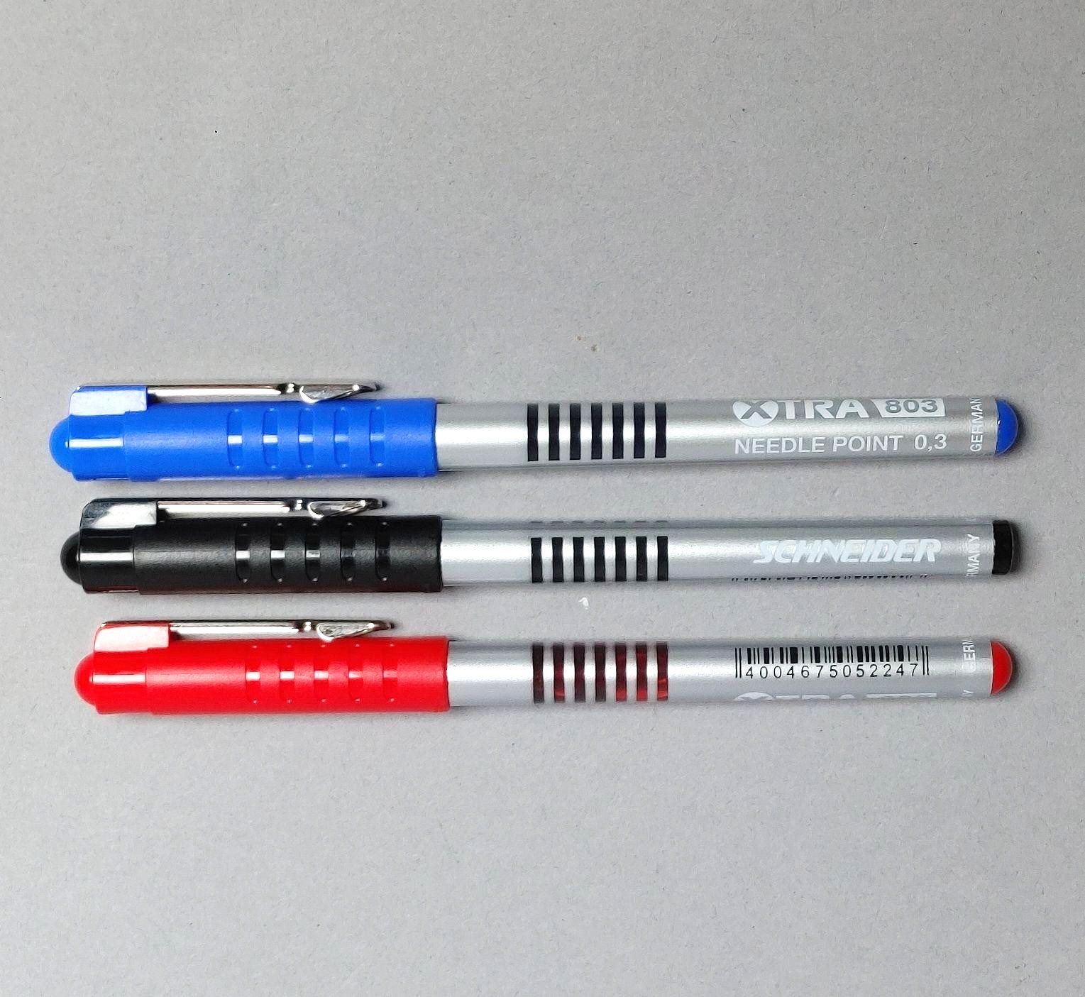 Schneider Xtra 803 0.3mm Needle Point Pens in Red Blue & Black German Stationary