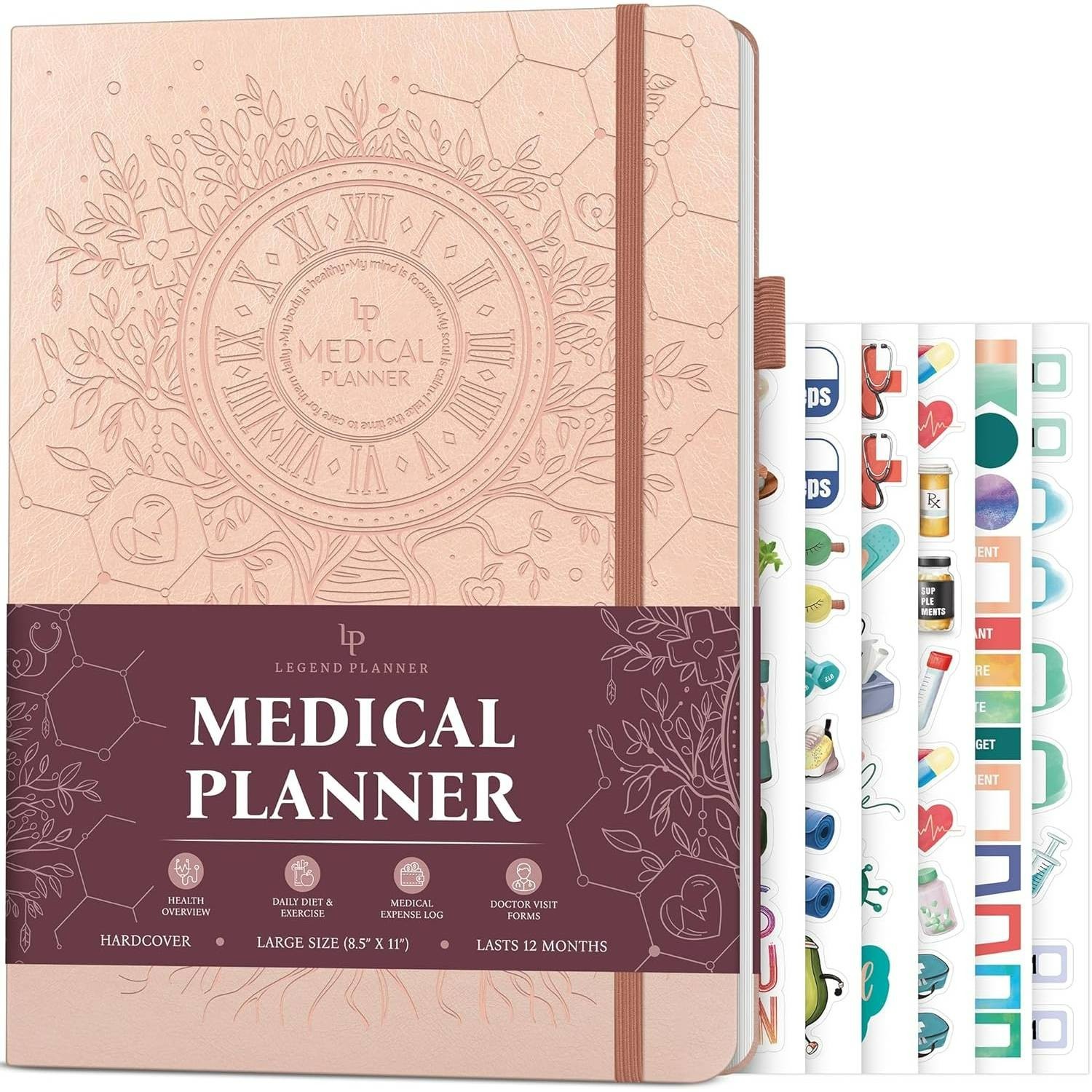 Legend Medical Planner 12-Month Health Tracker Journal Large (Rose Gold)