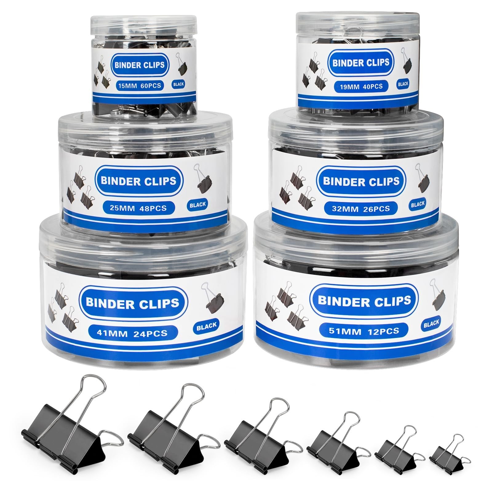 210 PCS Assorted Binder Clips – Metal Paper Clamps for Office & School, 6 Sizes