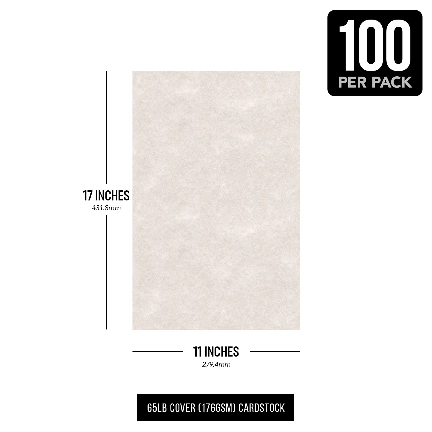 Pewter Parchment Card Stock Paper, 65lb Cover (176GSM), 11 x 17, 100 Sheets