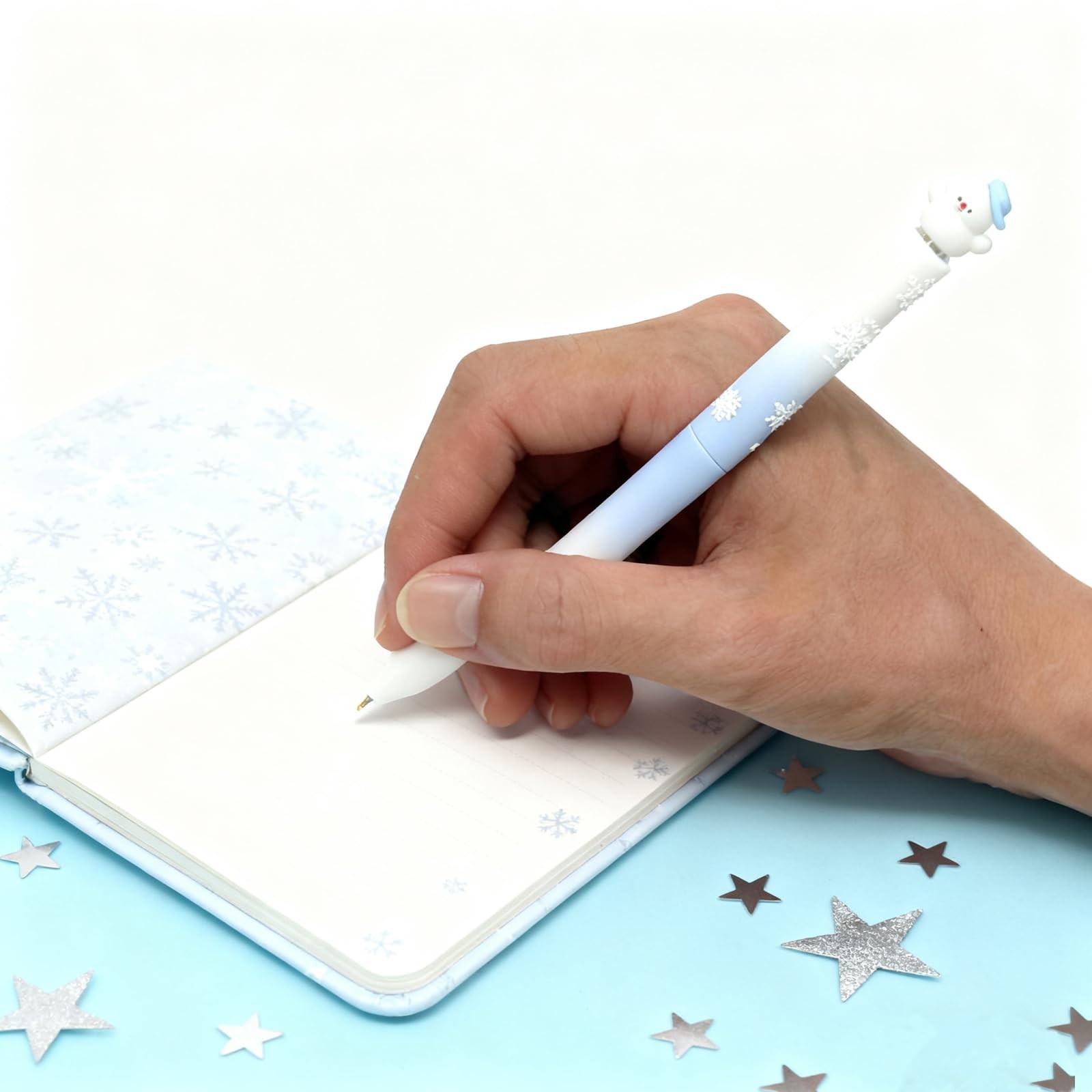 Anxiaoxuan 8 Pcs Snowman Pens 0.5mm, DIY 1 Count (Pack of 8), White and Blue