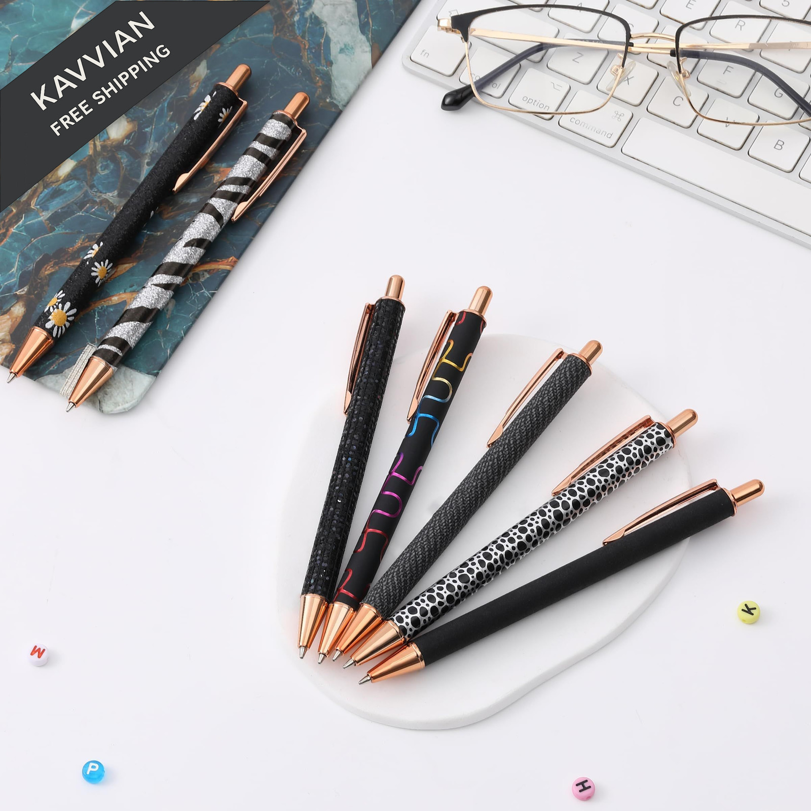 Mr. Pen- Fancy Pens for Women, 7 Pack, Black Ink Ballpoint, 10 Starry Night