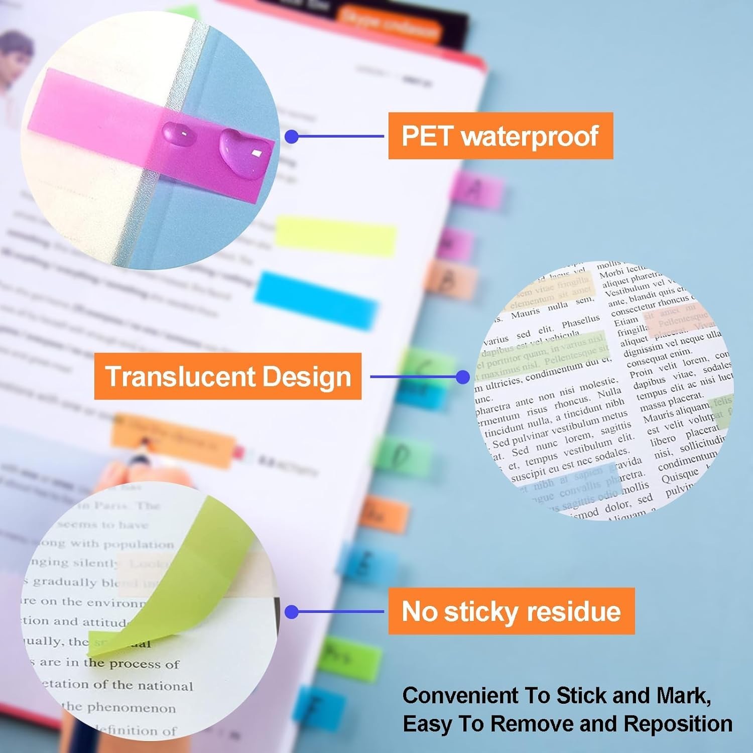 Sticky Tabs 500/2400 Book Tabs for Page Markers Transparent Annotation supplies