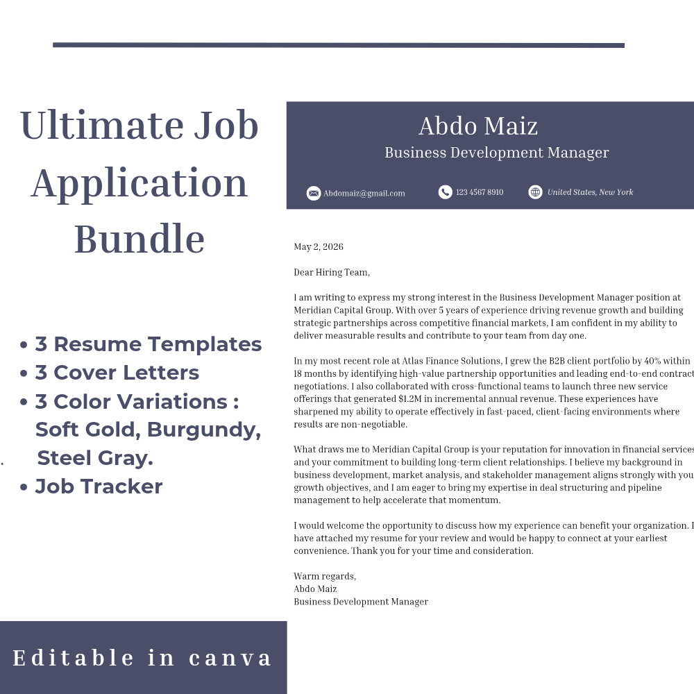 Professional 3 Resume Templates with Matching Cover Letters Bundle + Job Tracker