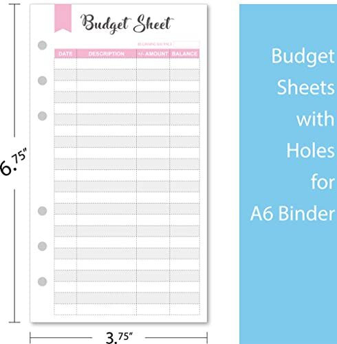 Set of 90 Sheets Expense Tracker 6-Hole Punched Budget Sheets for A6 Budget B…