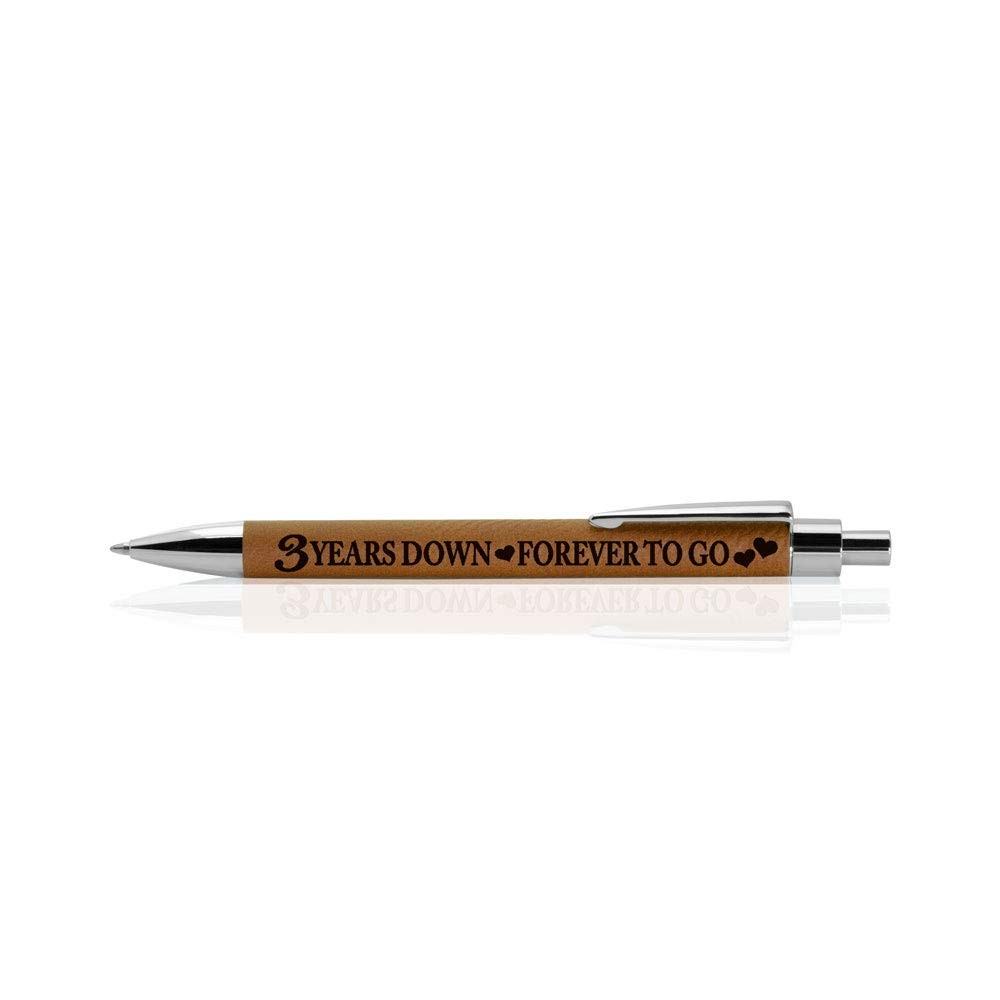 3rd Wedding Anniversary Engraved Leather Pen “3 Years Down” Gift for Her