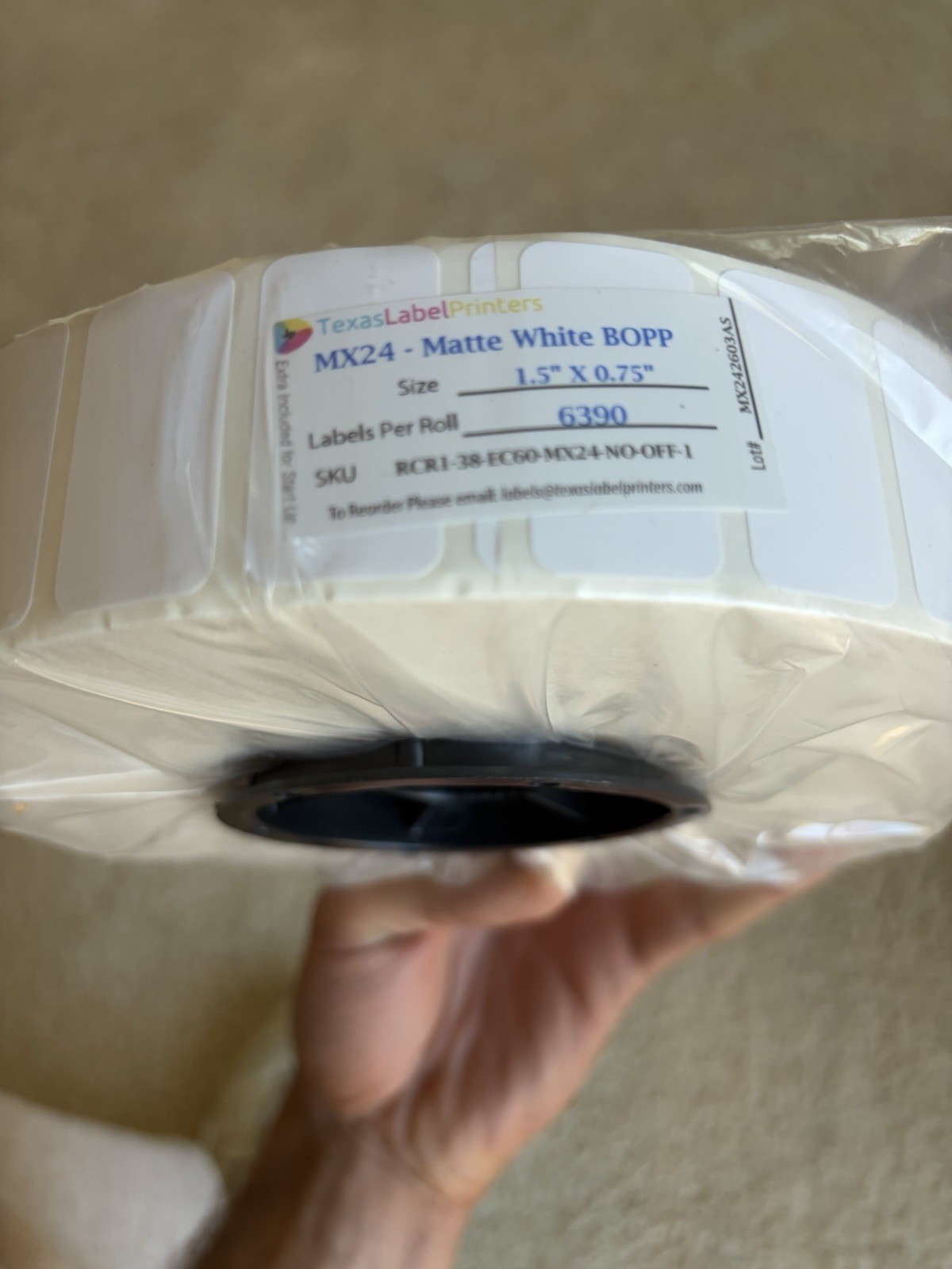 Texaslabelprinters MX24- Matte White BOPP 6390 Labels – 1.5 X .75 Peptidelabel