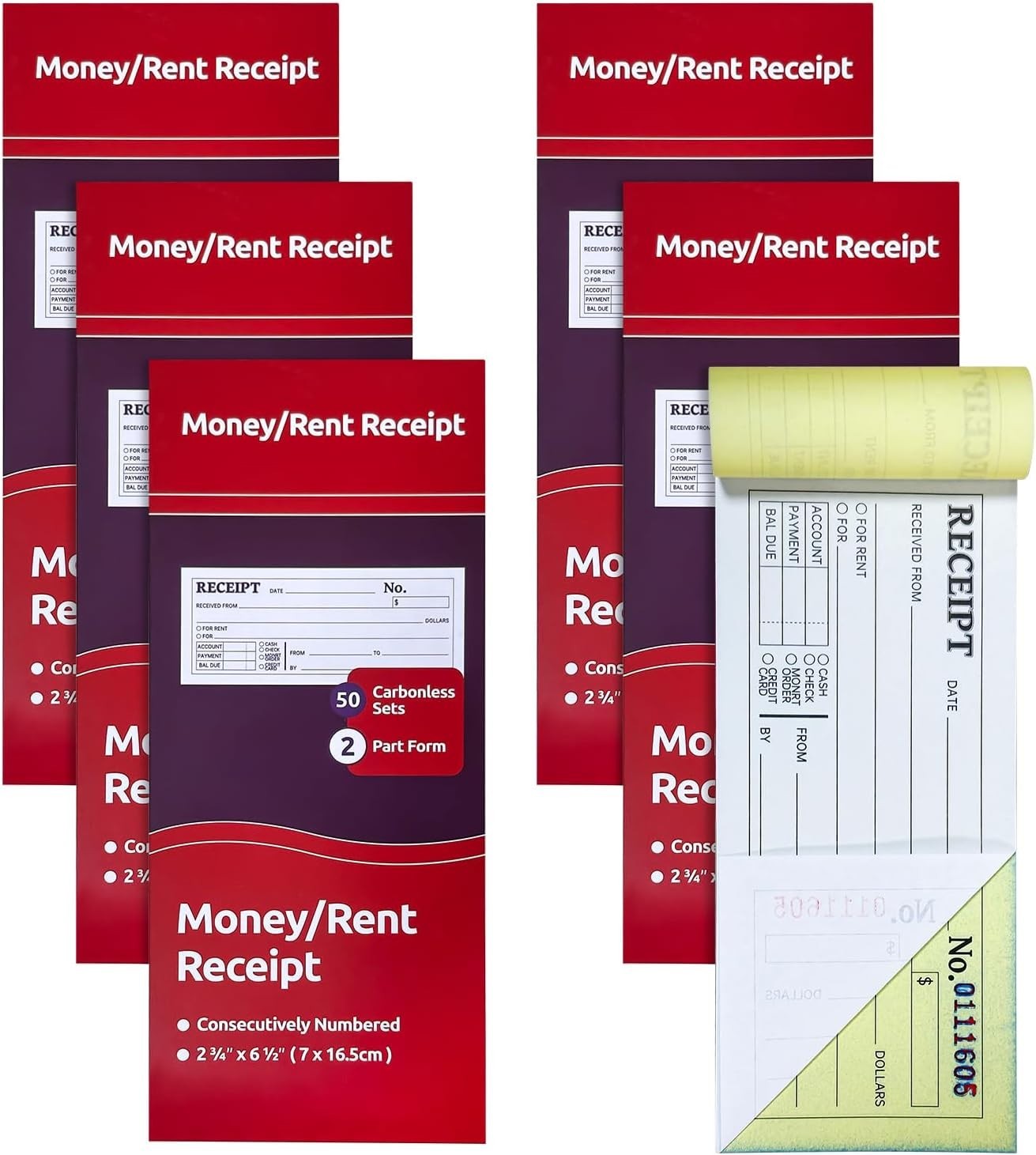 6-Pack Carbonless Receipt Book for Small Business – Money & Rent Receipts,…