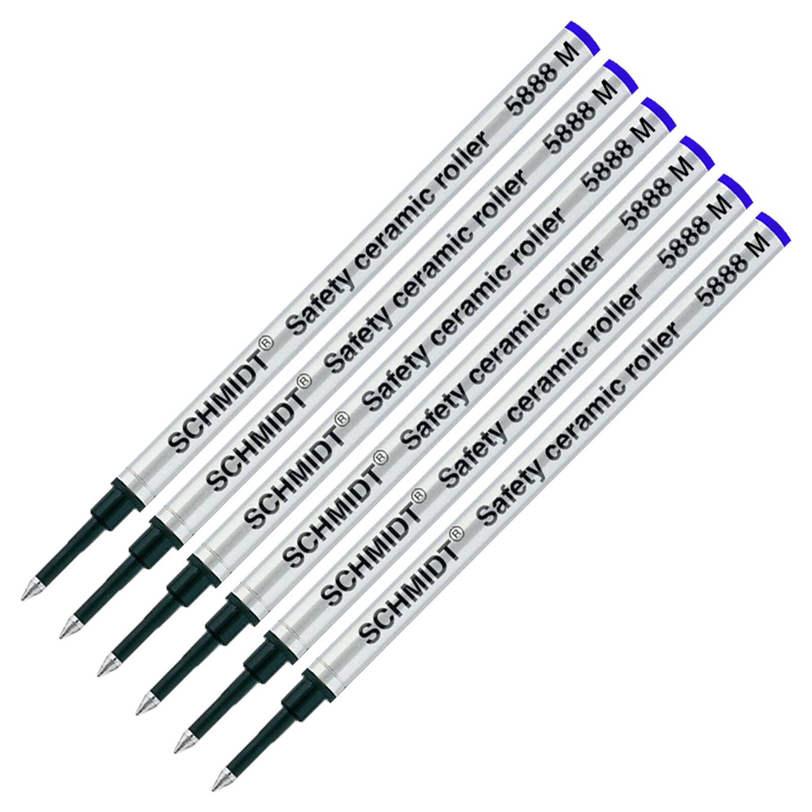 6X Schmidt 5888 M Safety Ceramic Rollerball Metal Refill Blue Medium Tip