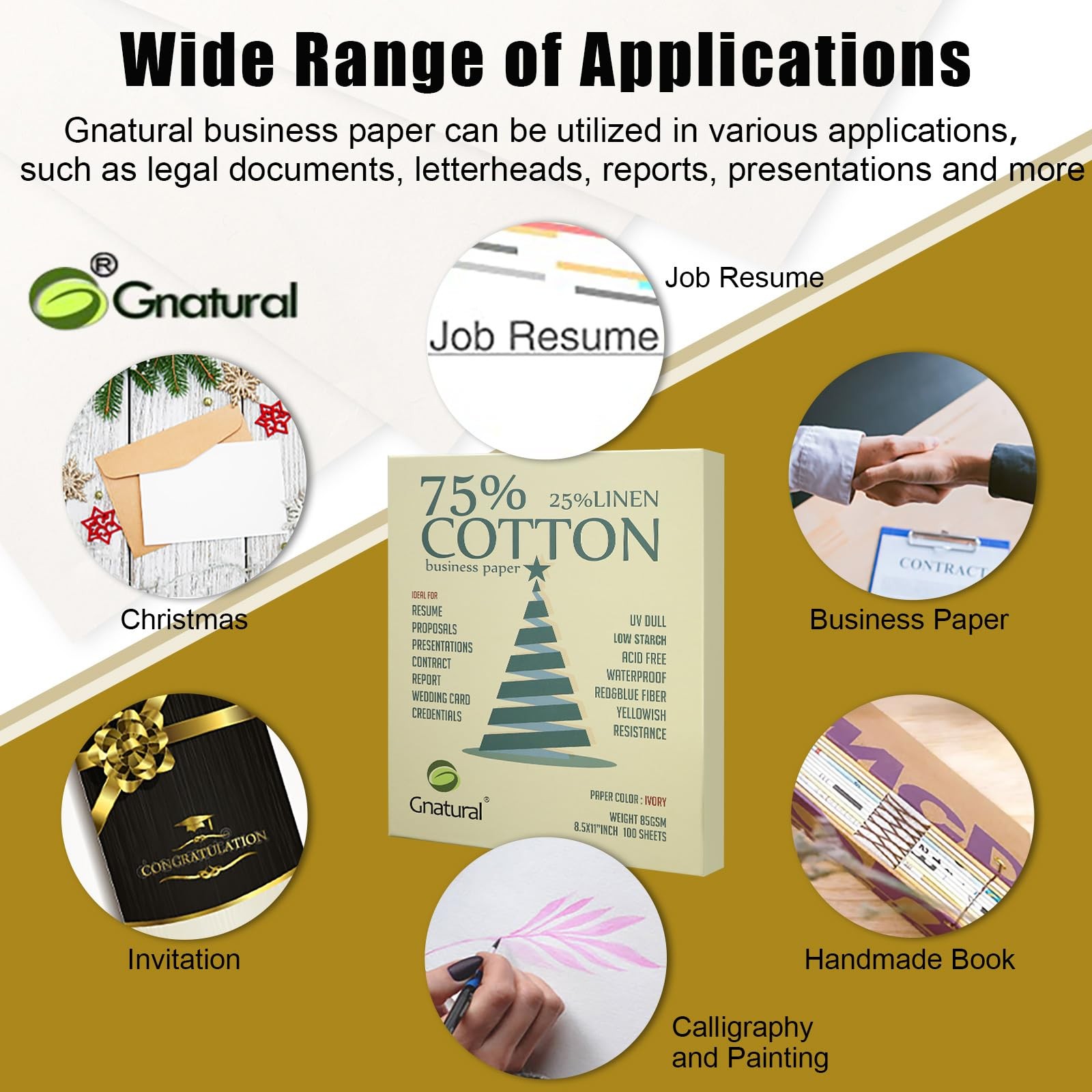 75% Cotton 25% Linen Business Paper Ivory 85gsm 8.5w X 11l Resume Paper W