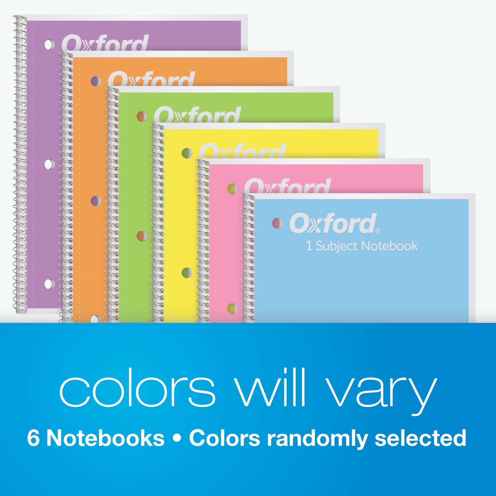 Oxford Spiral Notebook College Ruled 8×10.5 Pastel Colors 70 Sheets 6 Pack