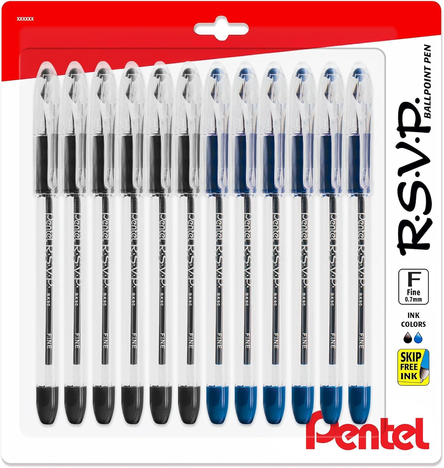 Rsvp Pens, 0.7Mm Ballpoint Fine Point Pens, 12 Pack; 6 Black & 6 Blue