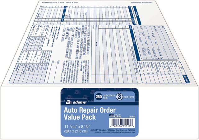 ABFGT3811 Garage Repair Order, 3-Part, Carbonless, 250/BOOK – 2 PACK