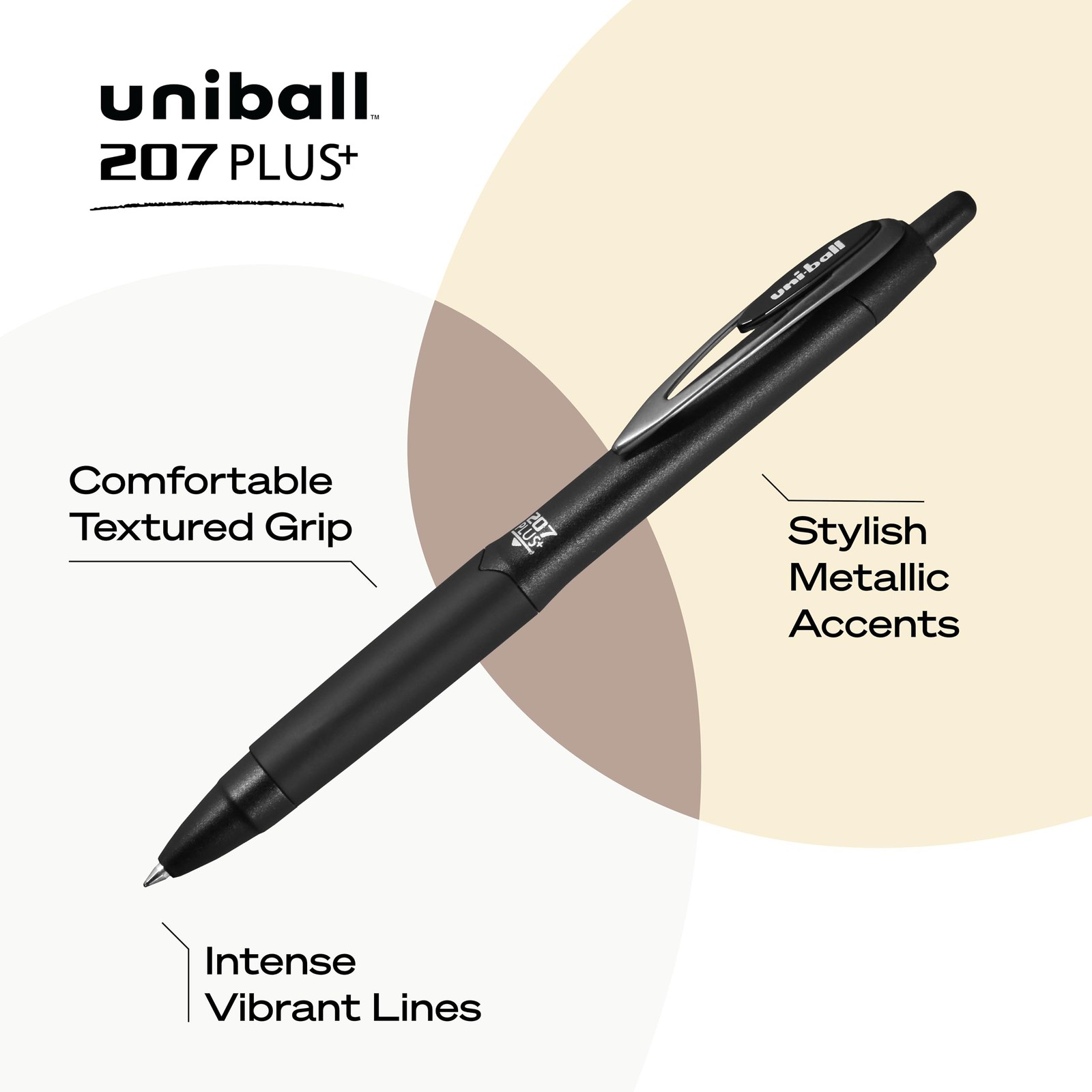 uniball 207 Plus+ Retractable Gel Pens, Medium 1 Count (Pack of 4), Black