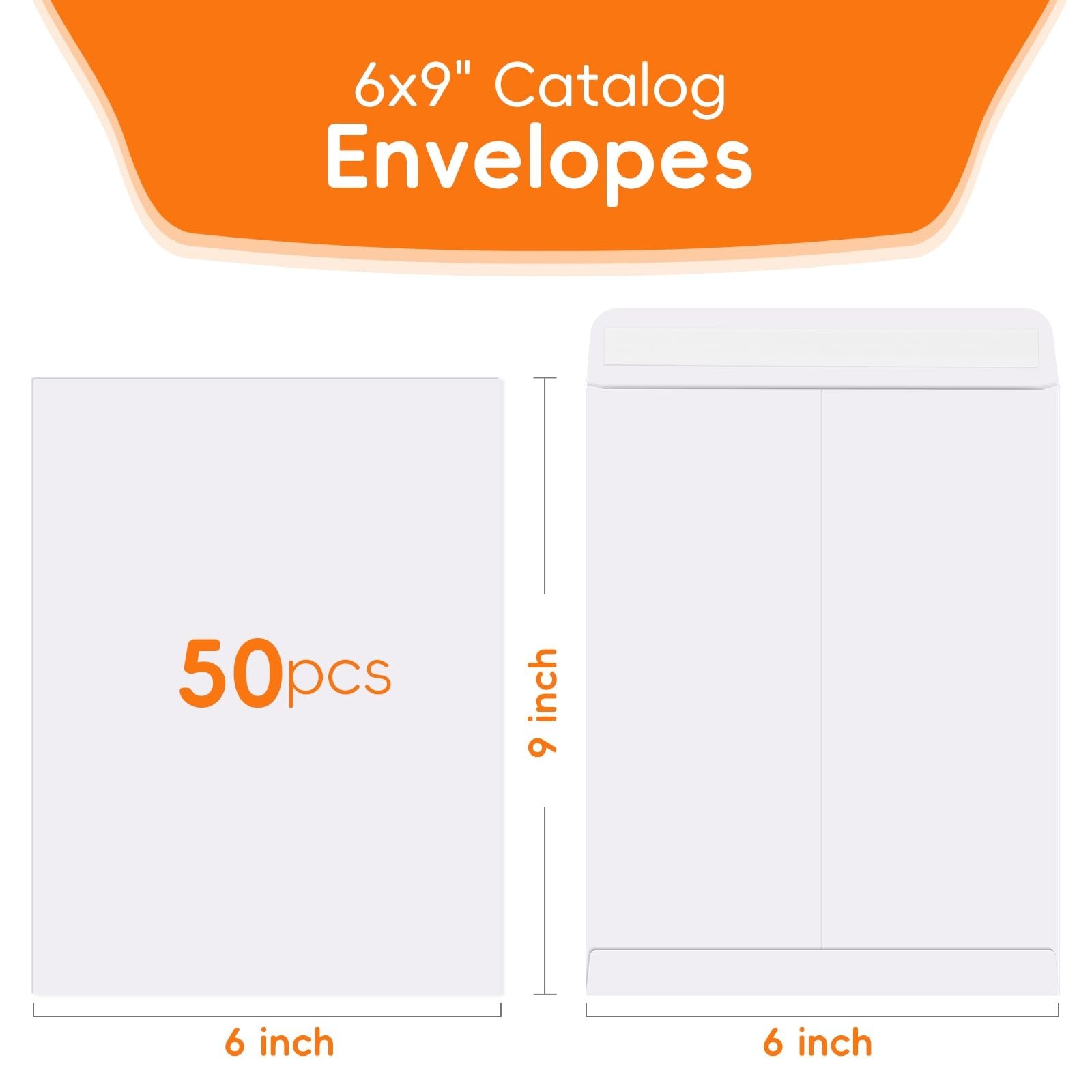 50 Pack 6×9 Envelopes Self Seal, White Catalog Mailing Envelopes 6 x 9 Manill…