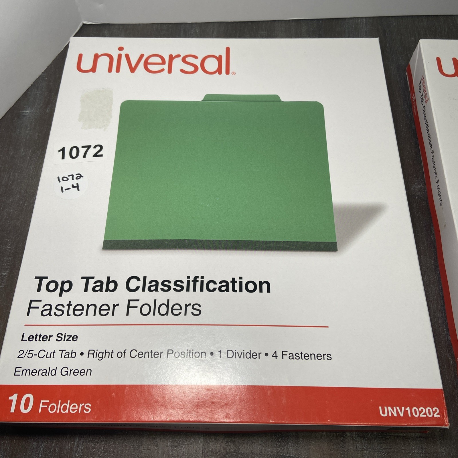 Universal 10202 Top Tab Classification Letter Size Fastener Folders Green 10 Box
