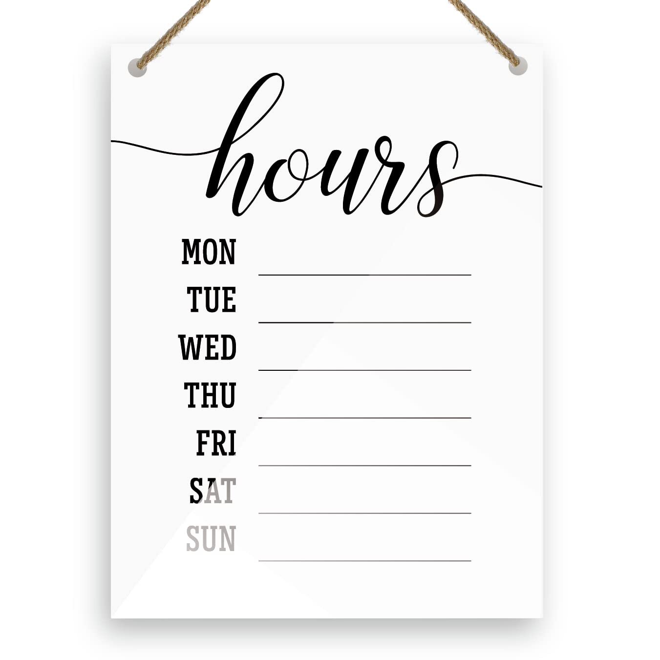 Dry Erase Elegant Hours Sign with Rope ~ Marker NOT Included ~ 8×10 Inches