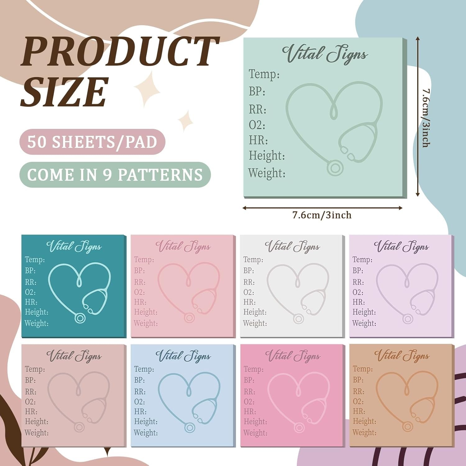9 Pcs Vital Signs Sticky Notes Cute Self Stick Notepads Easy to Post Desk Sup…