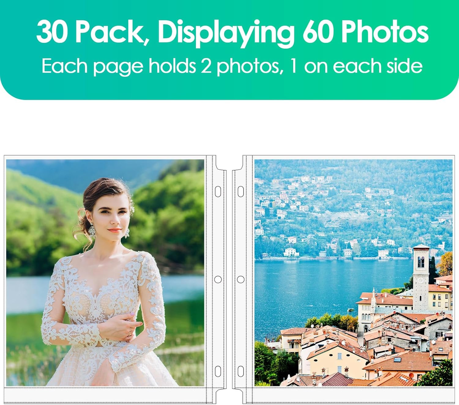 30 Pack 8×10 Photo Sleeves for 3 Ring Binder (60 Pictures), Heavy-Duty Archival