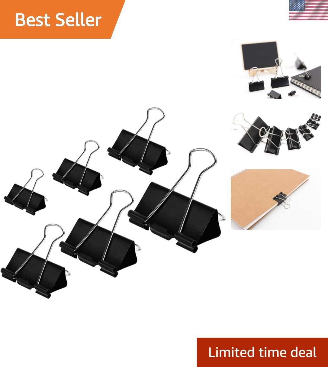 Brand New Binder Clips Assorted Sizes in Black, 6 Sizes in One Pack