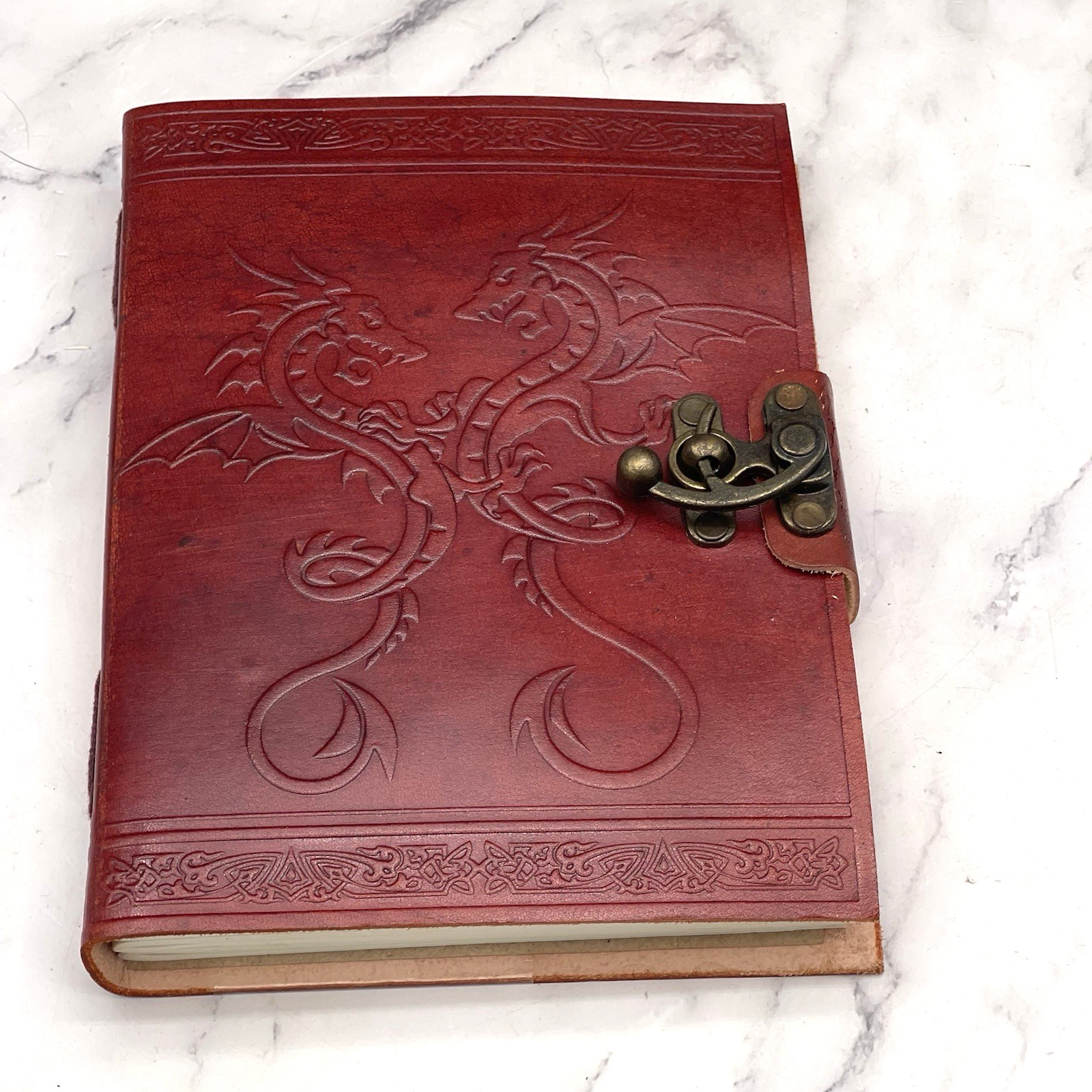 Handmade Leather Double Dragon Journal Writing Notebook Diary with Brass Closure
