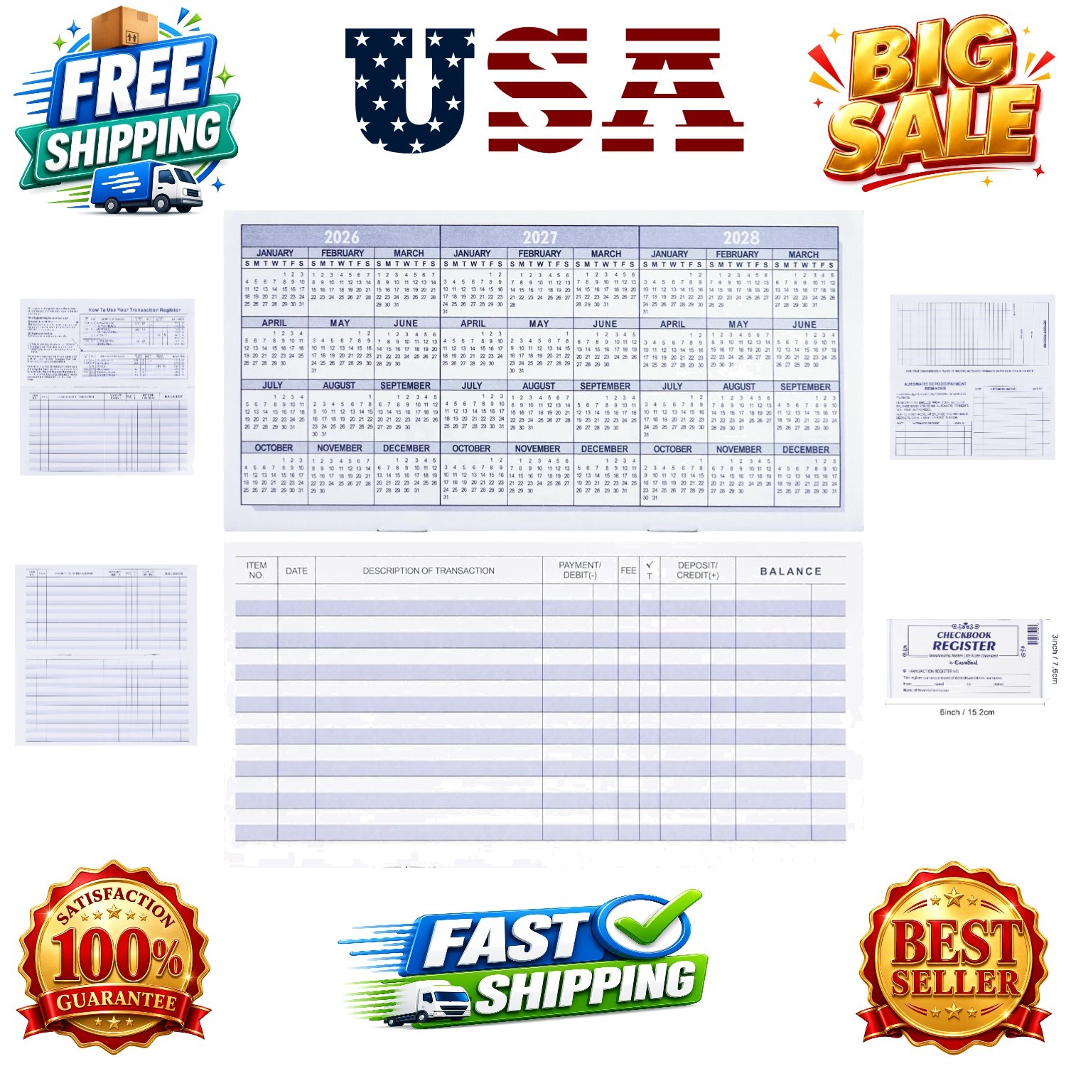 20 Pack Checkbook Register, Check Registers for Personal, Blank Ledger Transa…