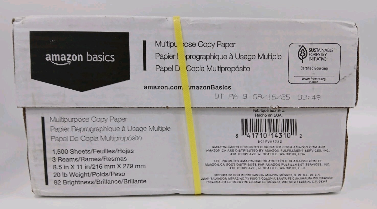 Amazon Basics Multipurpose Copy Printer Paper, 20 lb, 8.5 x 11 Inches, 3 Reams